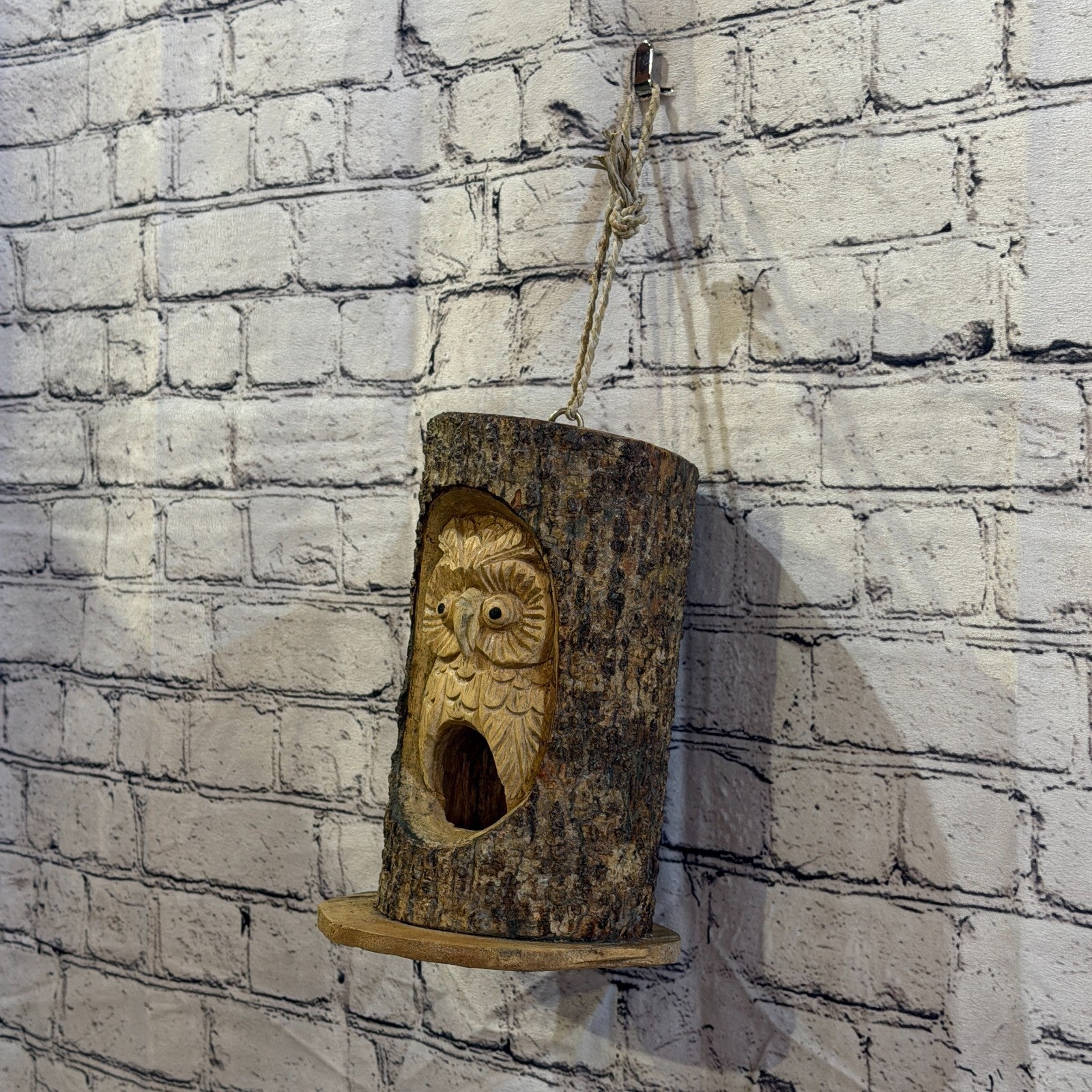 Owl Of The Woods Bird House 20cm Carved Wizard Tree Trunk Wood Fairtrade8