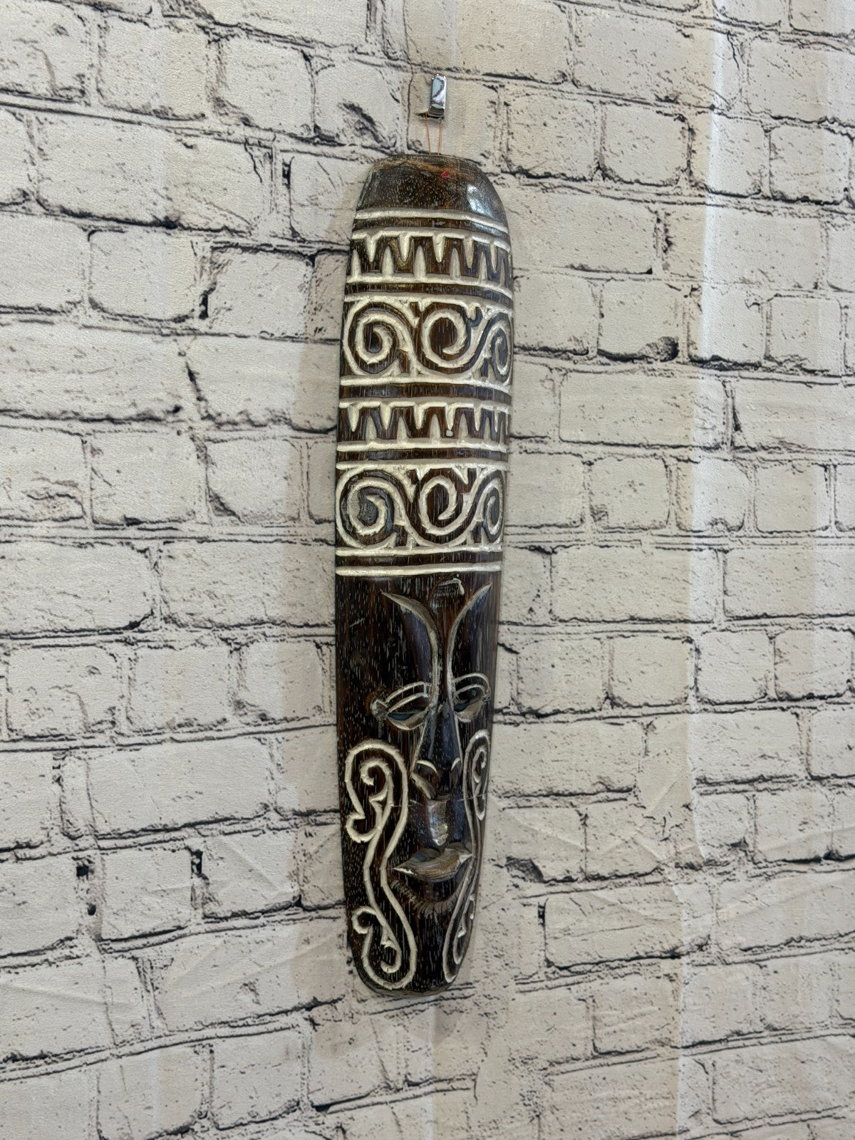 50cm Wave Brown Thin Painted Mask Carved Wooden Ethnic Tribal Tiki Wall Art0