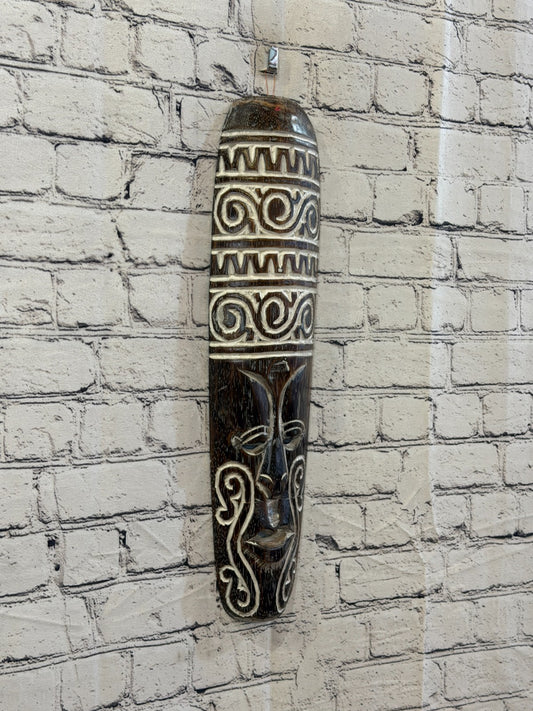 50cm Wave Brown Thin Painted Mask Carved Wooden Ethnic Tribal Tiki Wall Art0
