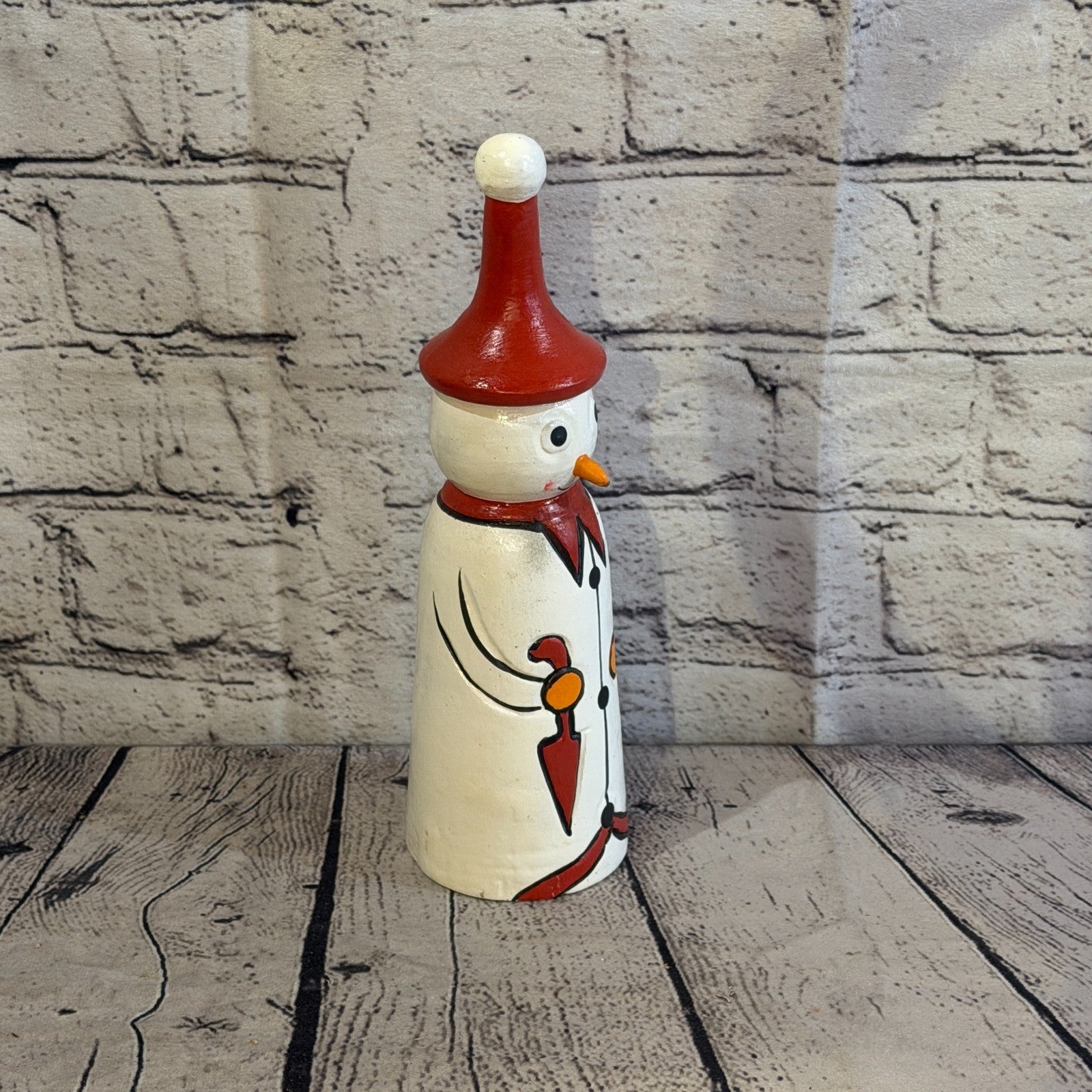 25cm x 8cm Red Pointy Hat Snowman Handcrafted Wood Xmas Christmas Ornament2