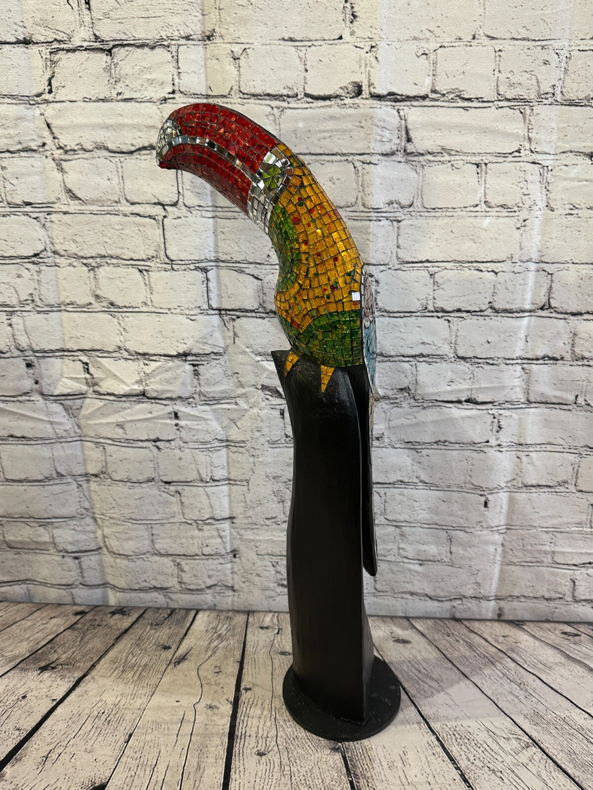 65cm Mosaic Toucan Bird Ornament Statue Fair Trade Handmade Carved Wood Design 54