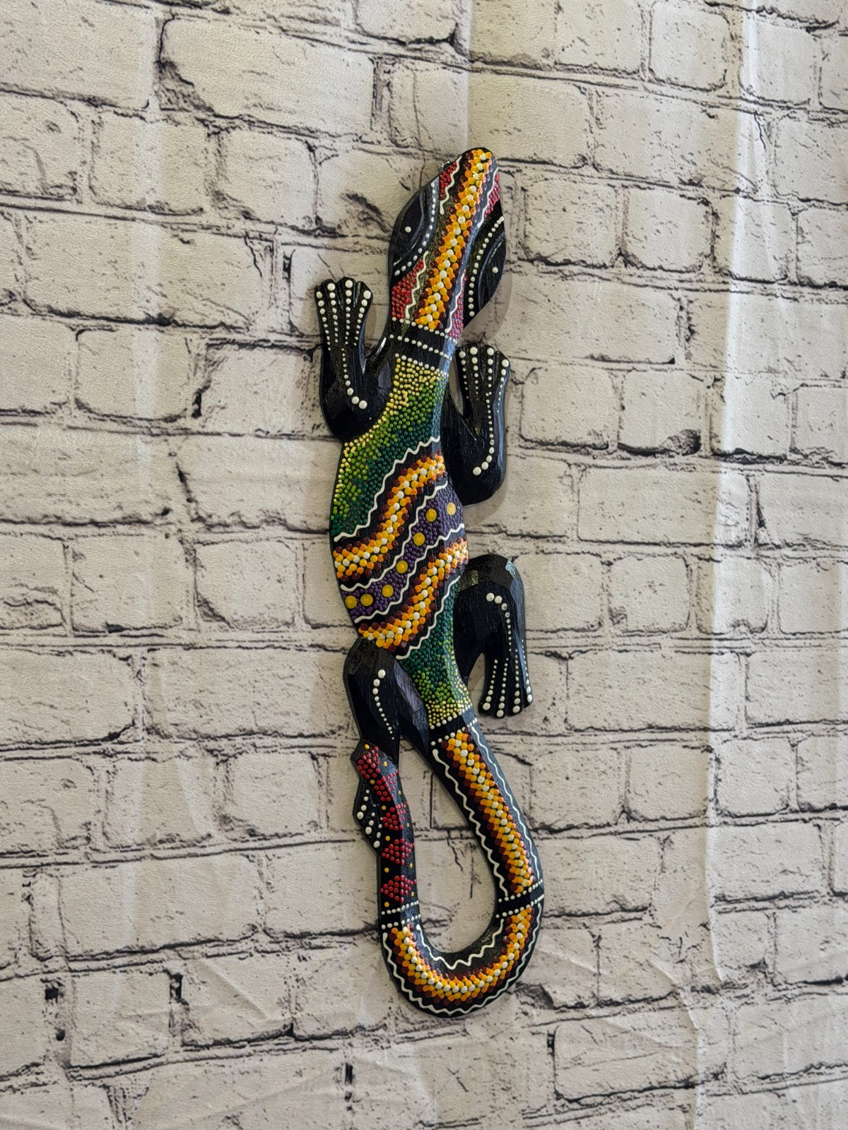 50cm Gecko Carved Wooden Dot Painted Ethnic Tribal Tiki Wall Art No 2 New0