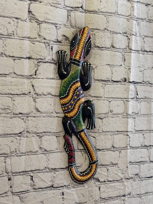 50cm Gecko Carved Wooden Dot Painted Ethnic Tribal Tiki Wall Art No 2 New0