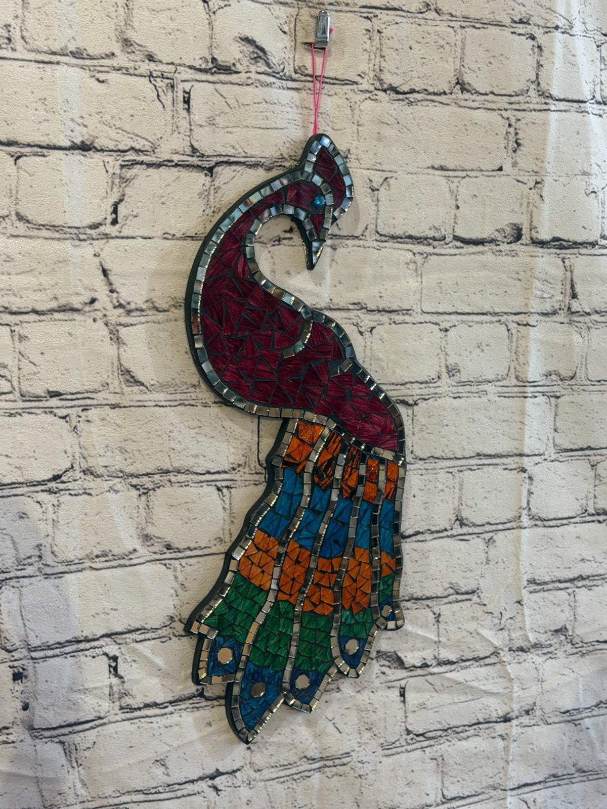 Rainbow Red Peacock Mosaic Tile Wall Mirror 45cm x 20cm Handmade New0
