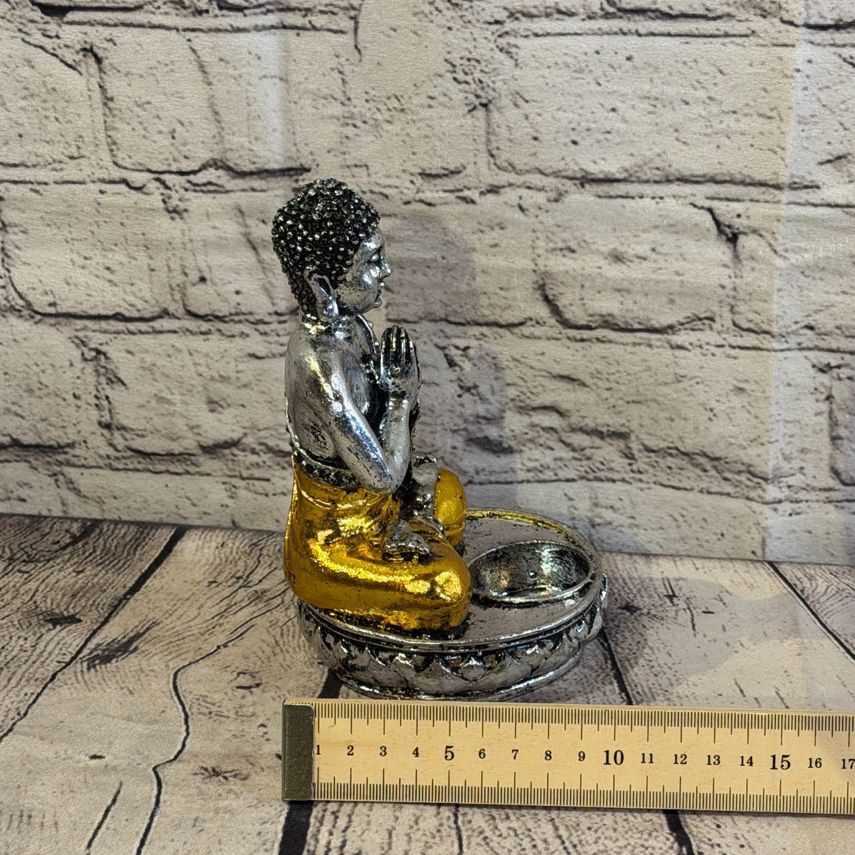 Gold & Silver 20cm x 10cm Thai Buddha Tea Light Holder Statue Resin Hindu7
