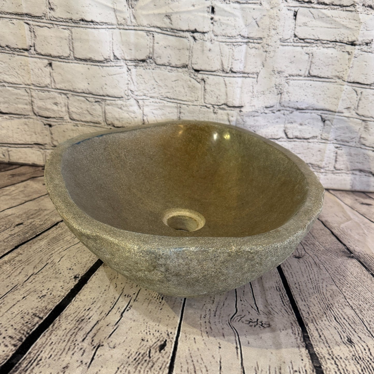 43cm x 35cm Wash Basin Bathroom Counter Top Washing River Stone Bowl Sink No 361