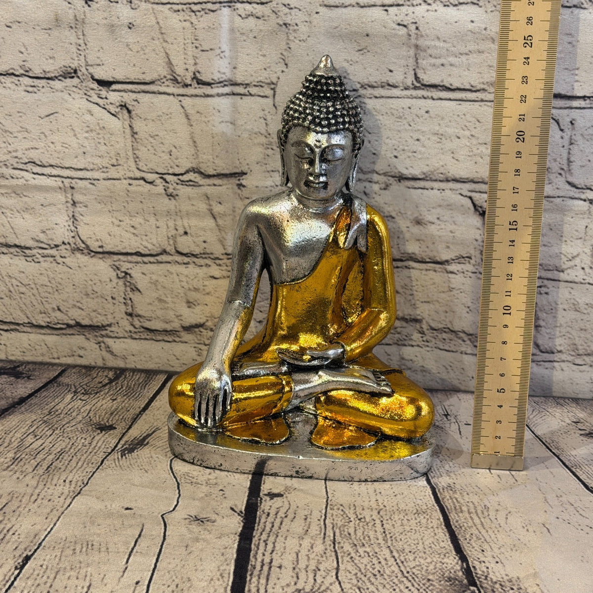 Gold & Silver 25cm x 15cm Large Thai Buddha Sitting Statue Resin Hindu5