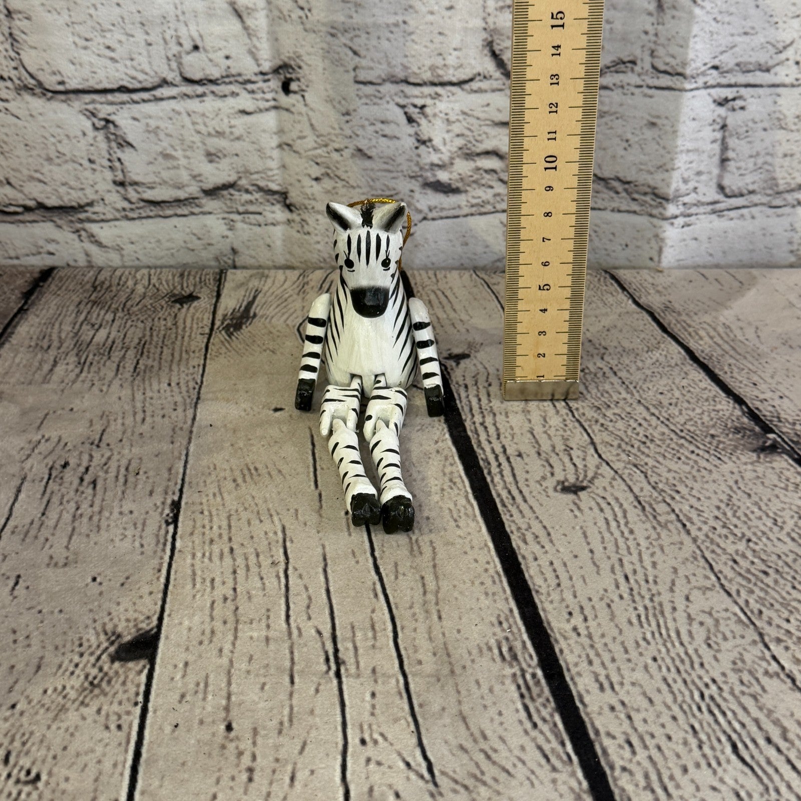 10cm White Black Zebra Sitting Animal, Wooden Shelf Ornament Handmade Fairtrade5