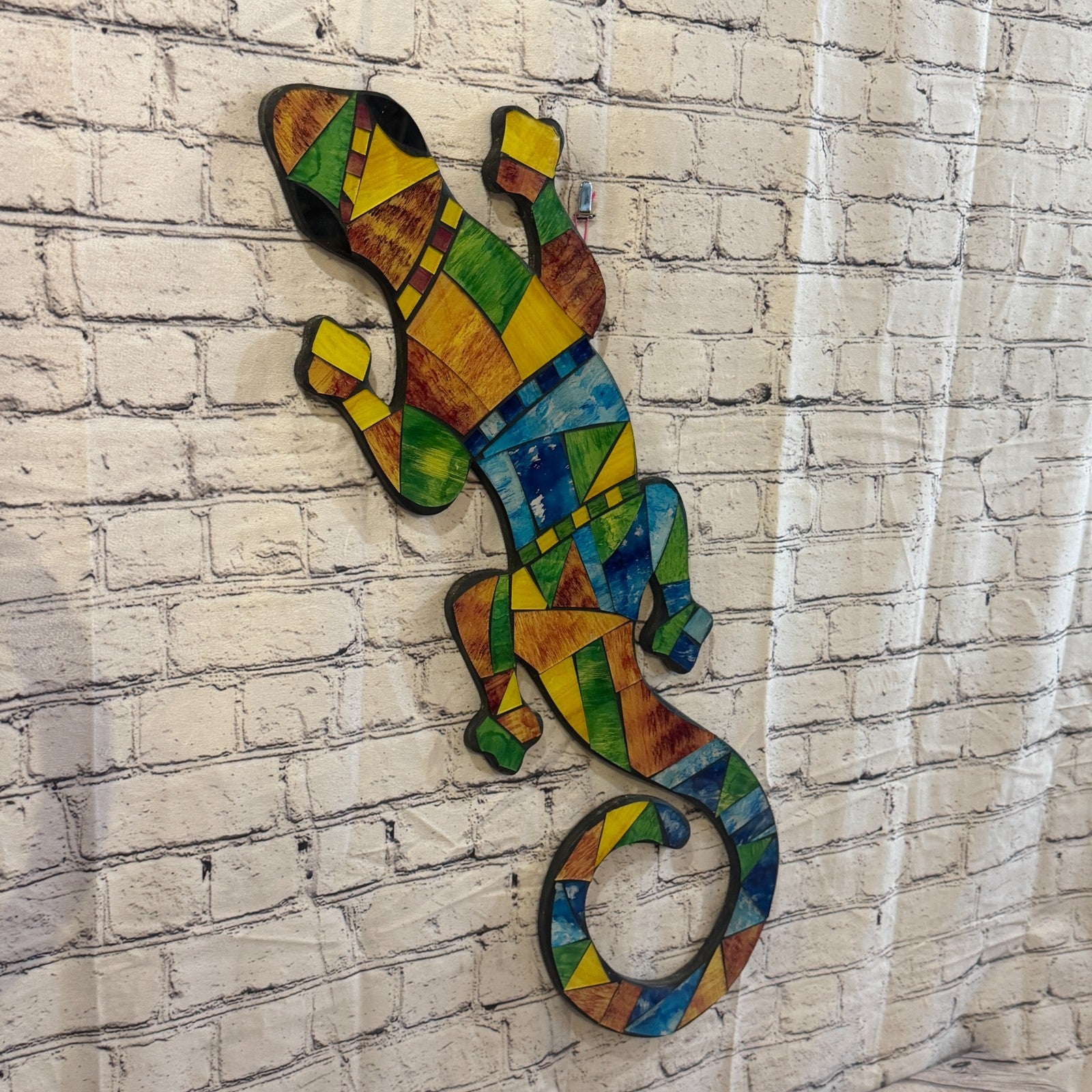 Rainbow Gecko Lizard Mosaic Tile Wall Hanging Mirror 50cm x 15cm Handmade New1