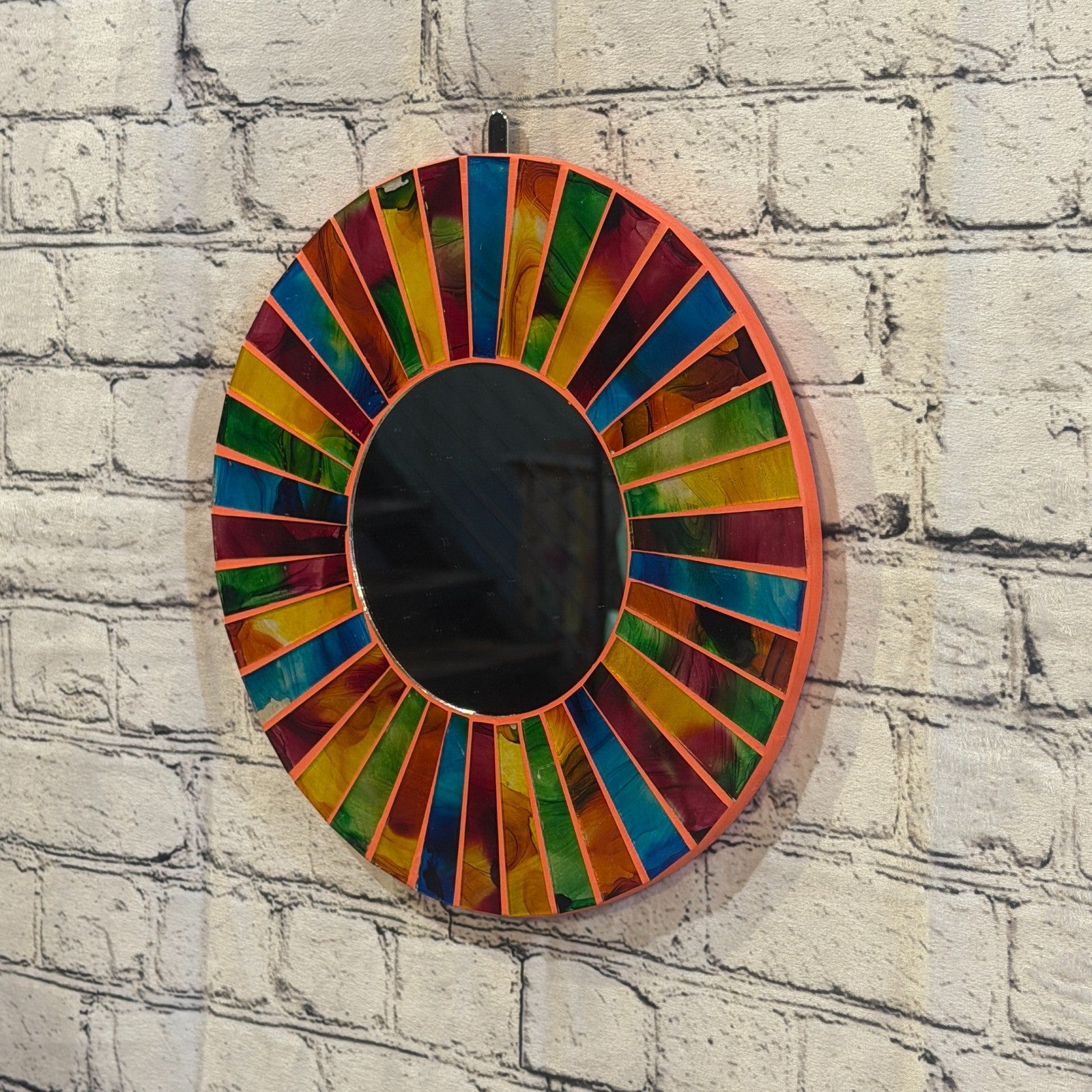 Rainbow Line Terracotta Mosaic Tile Wall Mirror 30cm x 30cm 12 Inches Handmade1