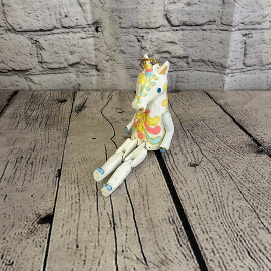 10cm Rainbow Flower Unicorn Sitting Animal, Wooden Shelf Ornament Fairtrade0