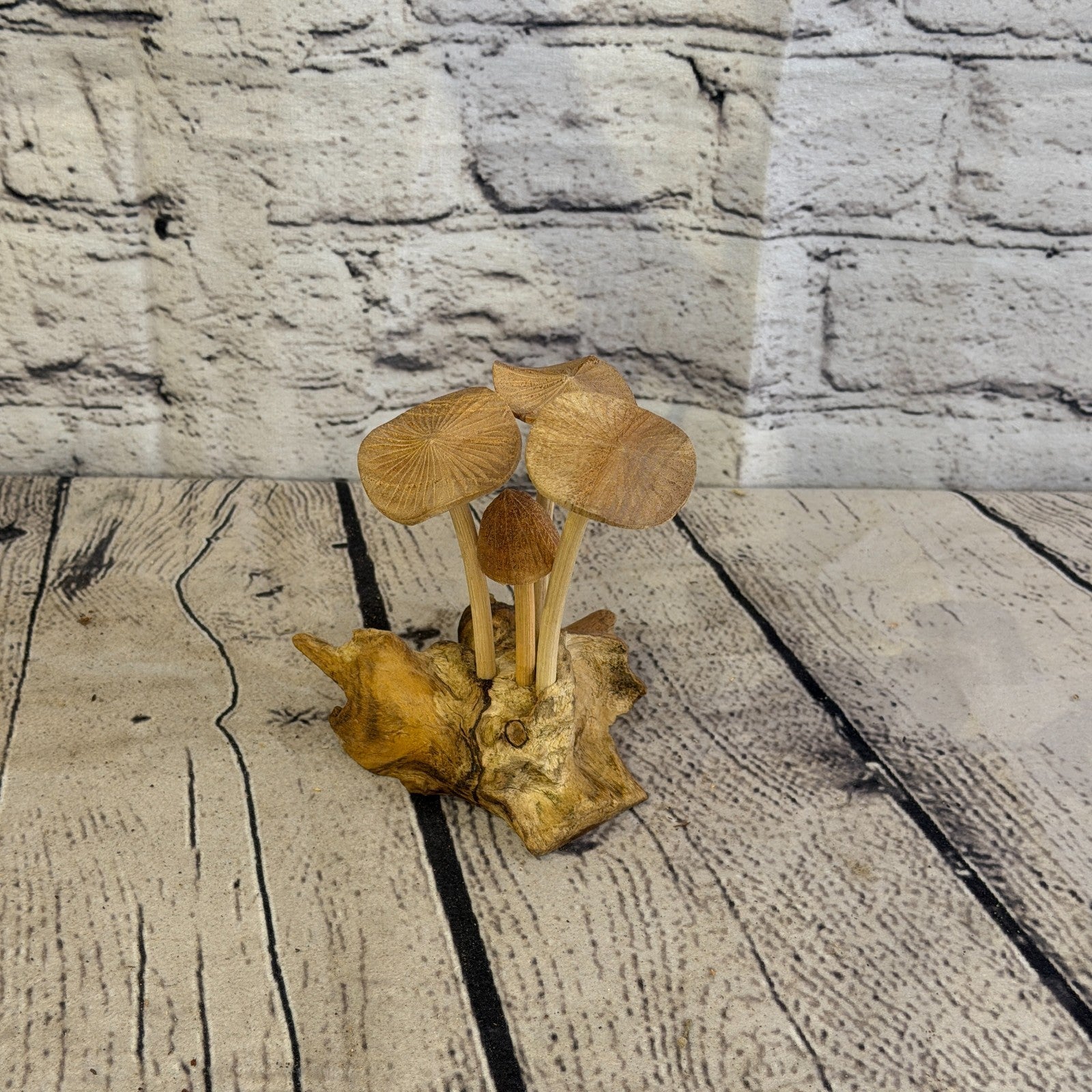 12cm Plain Mushroom Parasite Ornament Natural Carving Fairtrade Wooden2