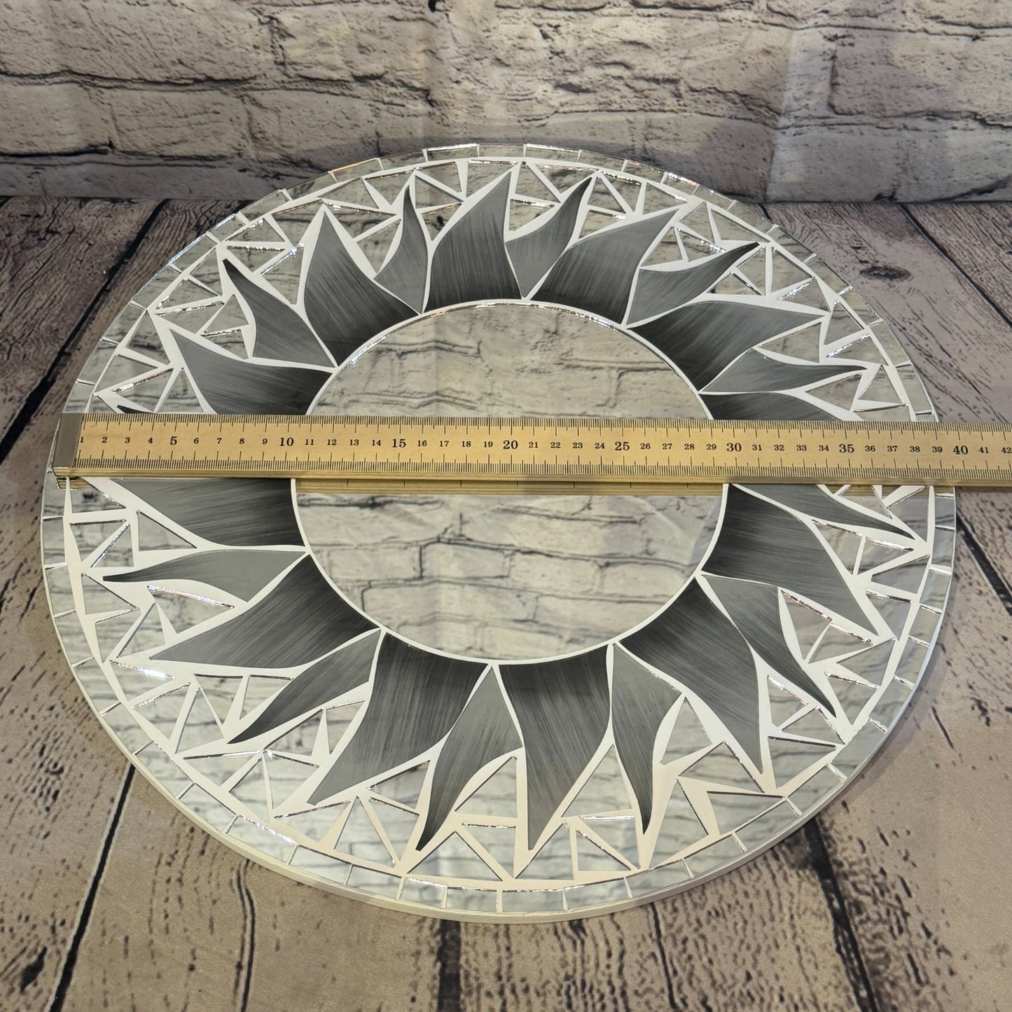 Grey Sun Flame Mosaic Tile Wall Mirror 40cm x 40cm 16 Inches Handmade3