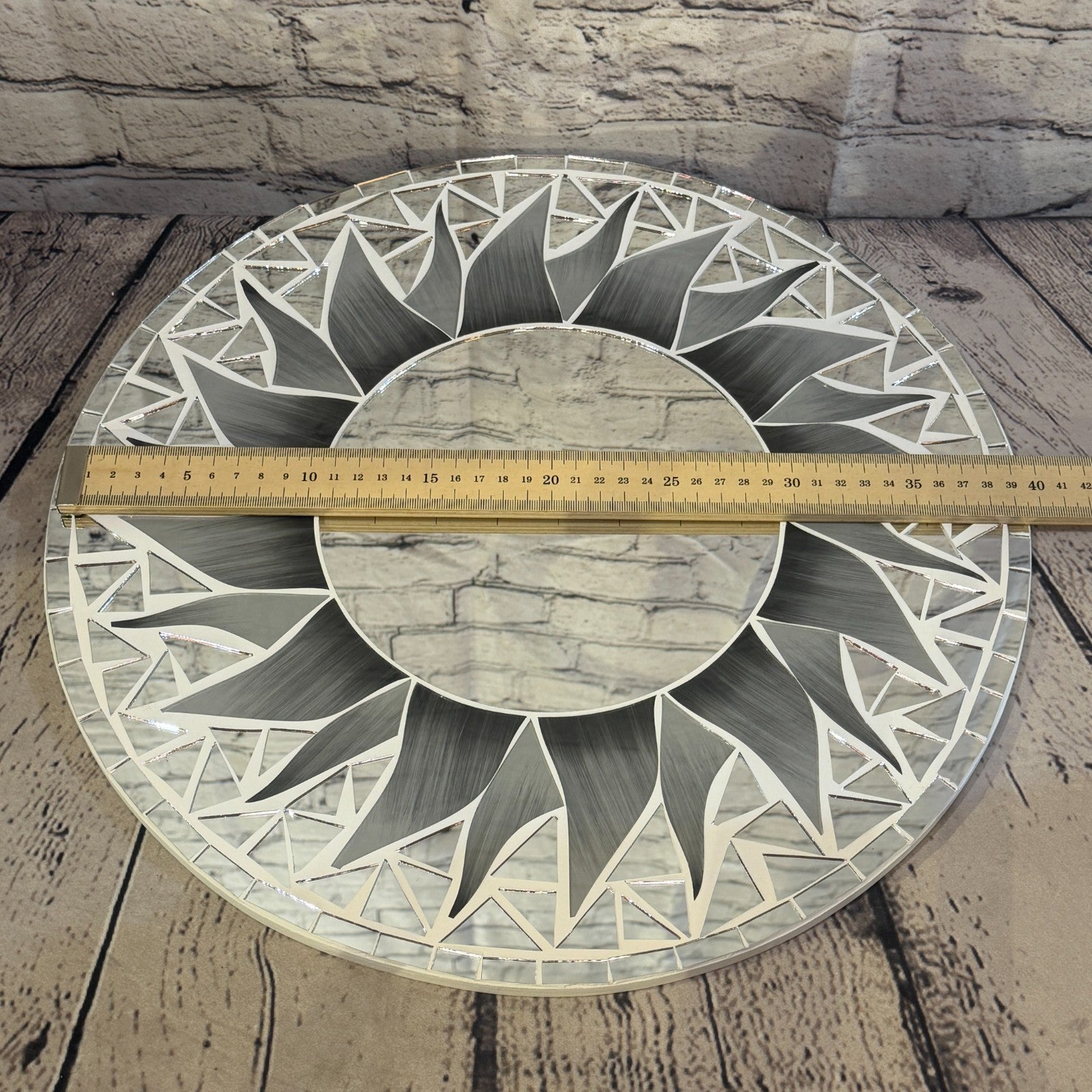 Grey Sun Flame Mosaic Tile Wall Mirror 40cm x 40cm 16 Inches Handmade3