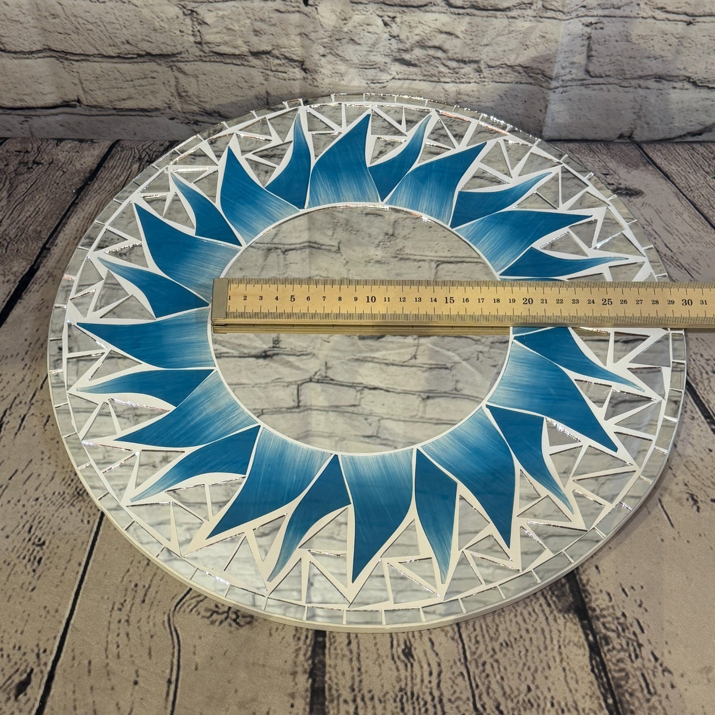 Turquoise Blue Sun Flame Mosaic Tile Wall Mirror 40cm x 40cm 16 Inches Handmade5