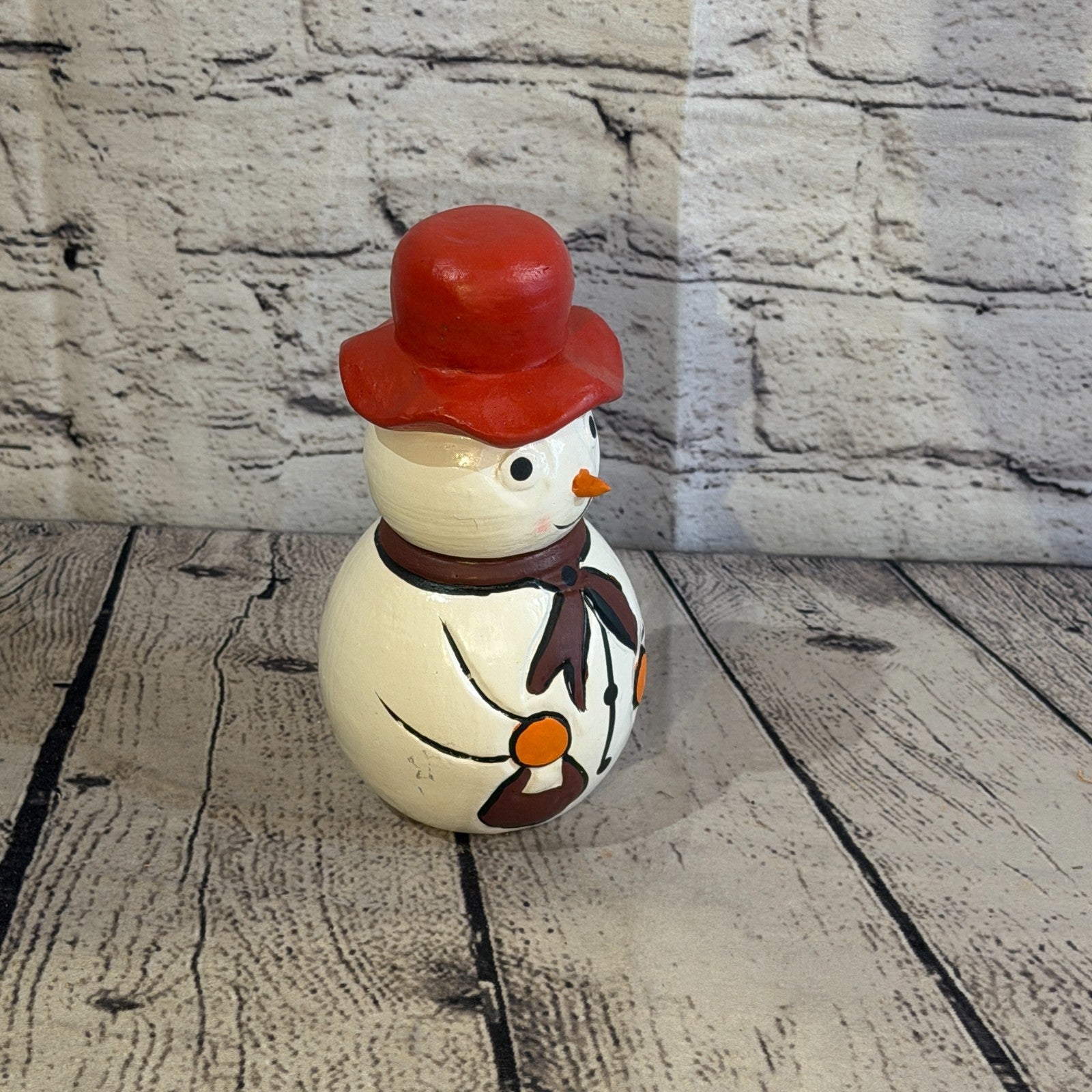 15cm x 10cm Red Top Hat Snowman Handcrafted Wood Xmas Christmas Ornament2