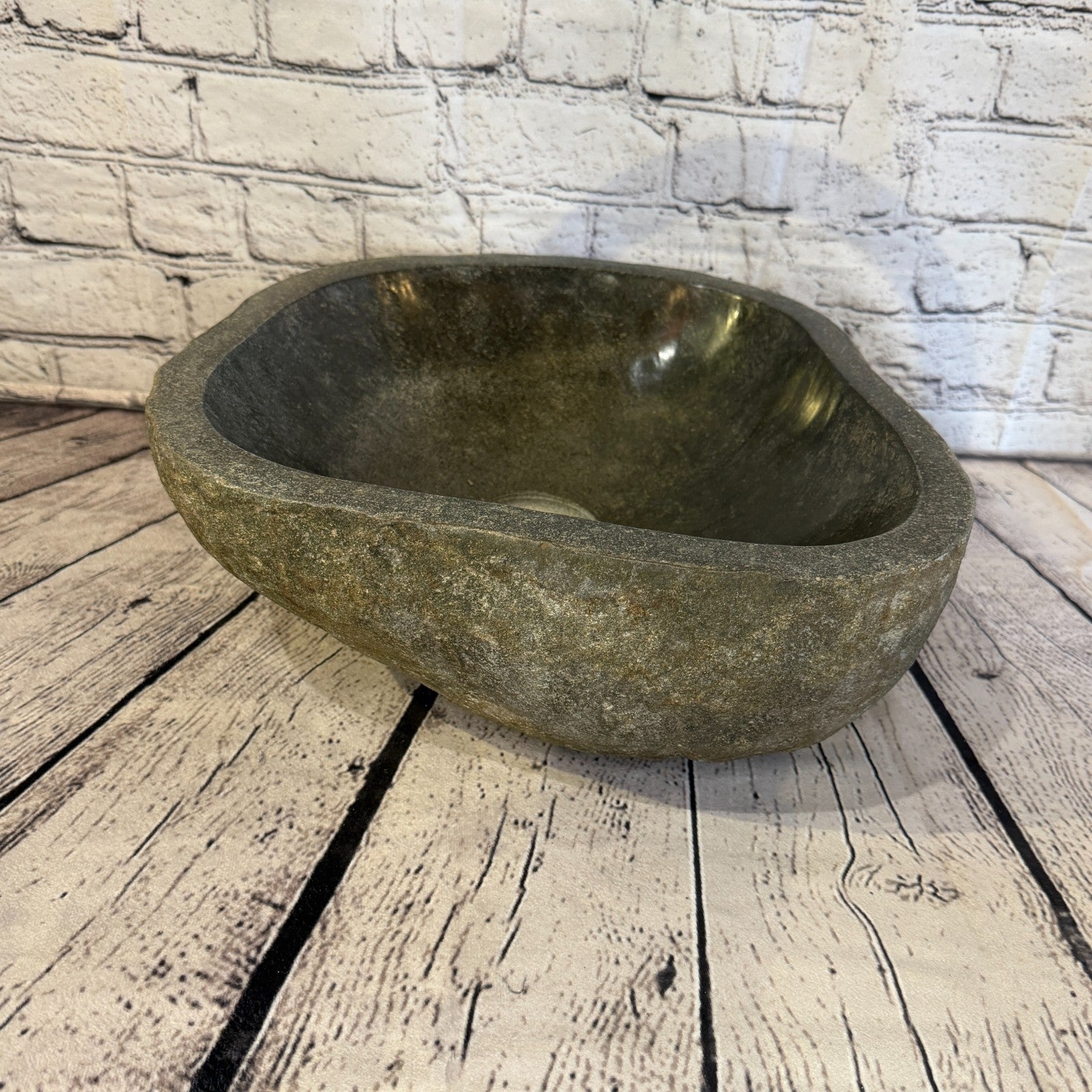 32cm x 32cm Wash Basin Bathroom Counter Top Washing River Stone Bowl Sink No 132