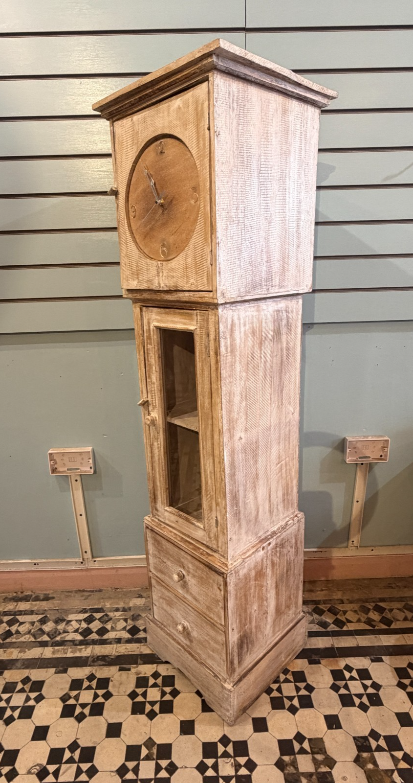 150cm x 40cm x 35cm White Clock Shelf Wooden Cabinet Living Storage Furniture0