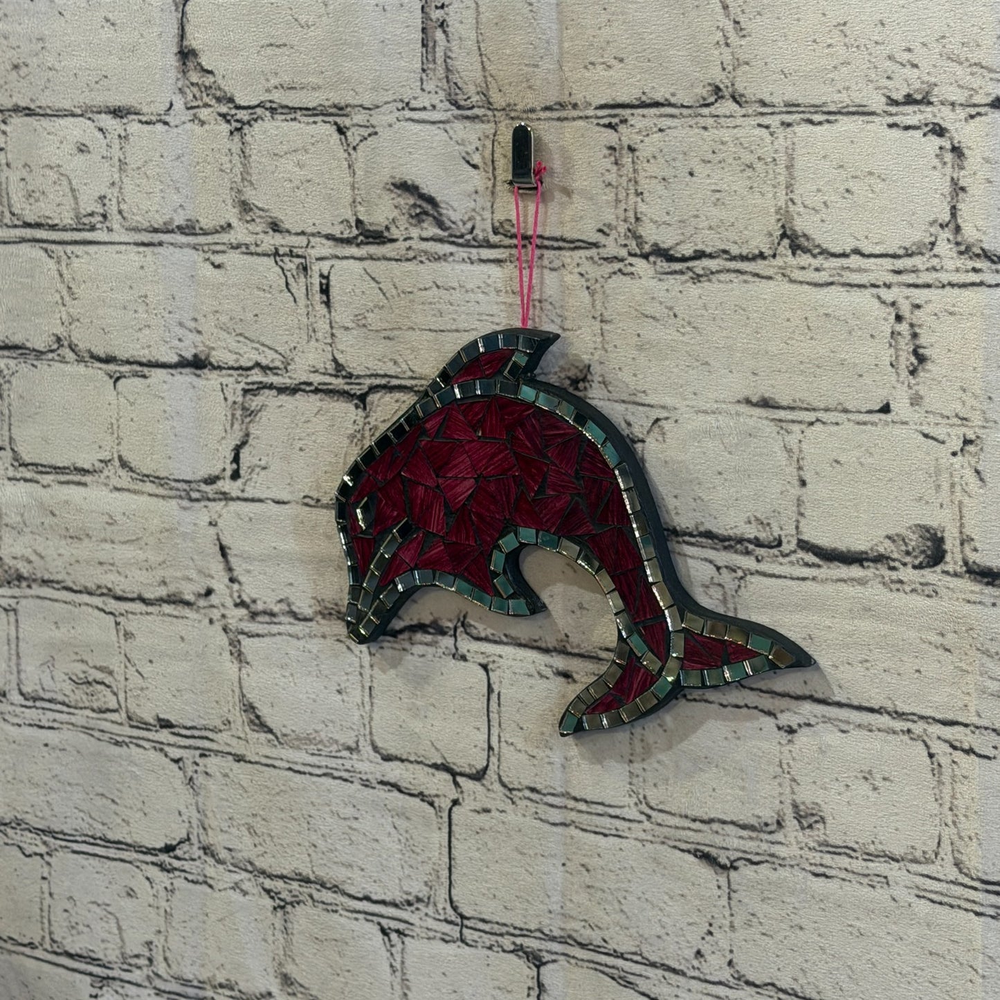 Red Dolphin Fish Mosaic Tile Wall Mirror 20cm x 20cm Handmade New1
