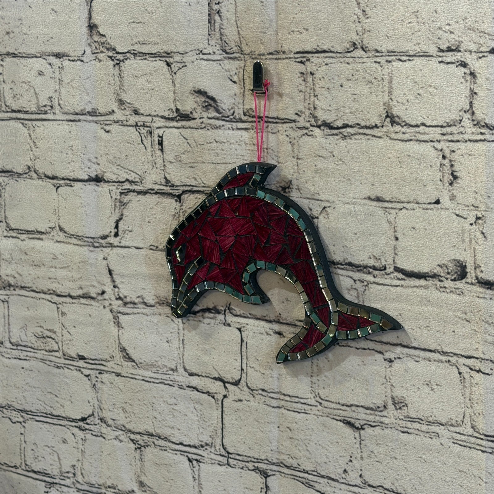 Red Dolphin Fish Mosaic Tile Wall Mirror 20cm x 20cm Handmade New1
