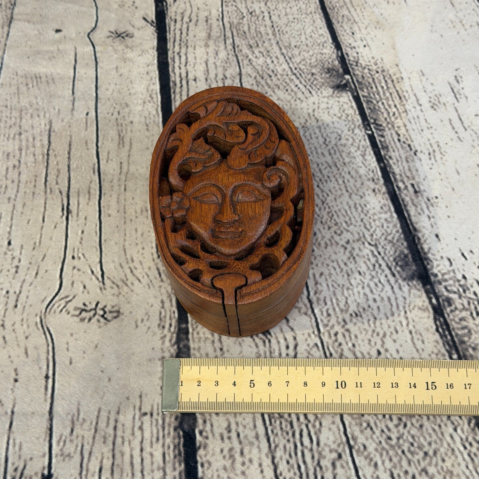Oval Gaia Mother Earth 4 Bit Wooden Puzzle Box Secret Box Magic Trinket Handmade3