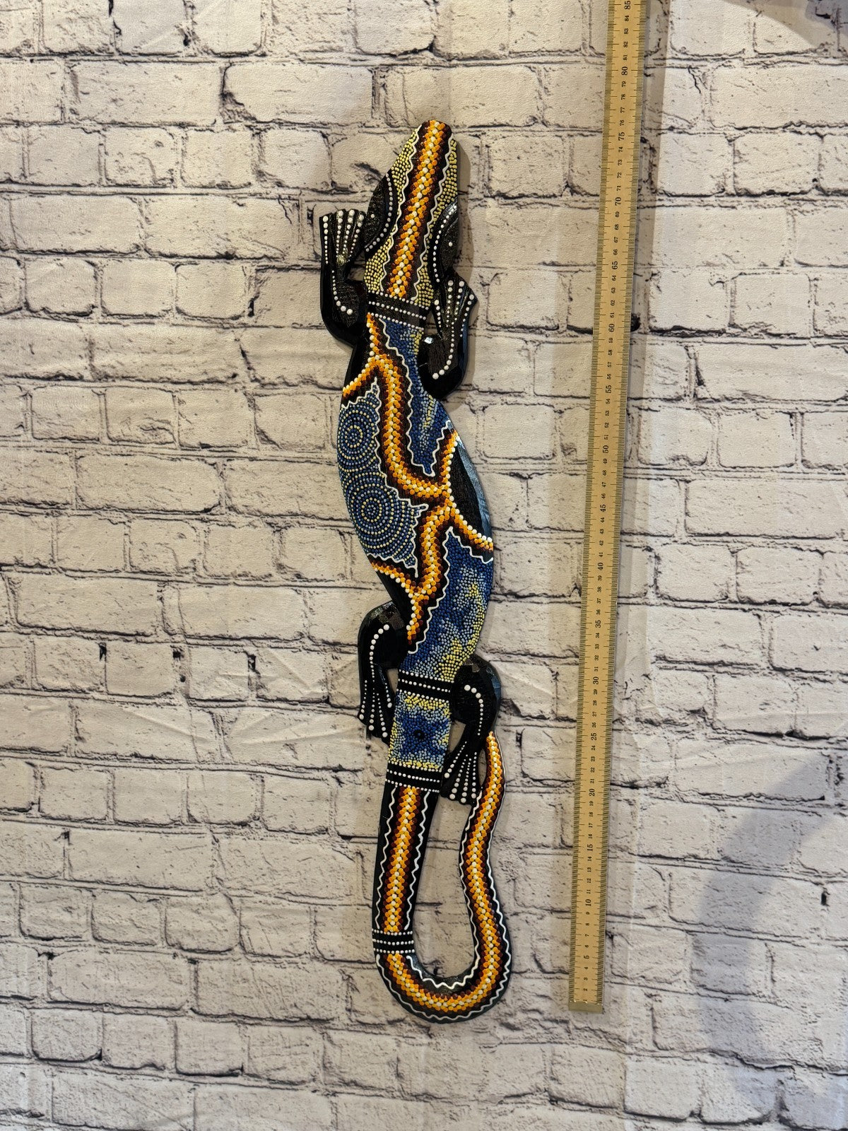 80cm Gecko Carved Wooden Dot Painted Ethnic Tribal Tiki Wall Art No 3 New4