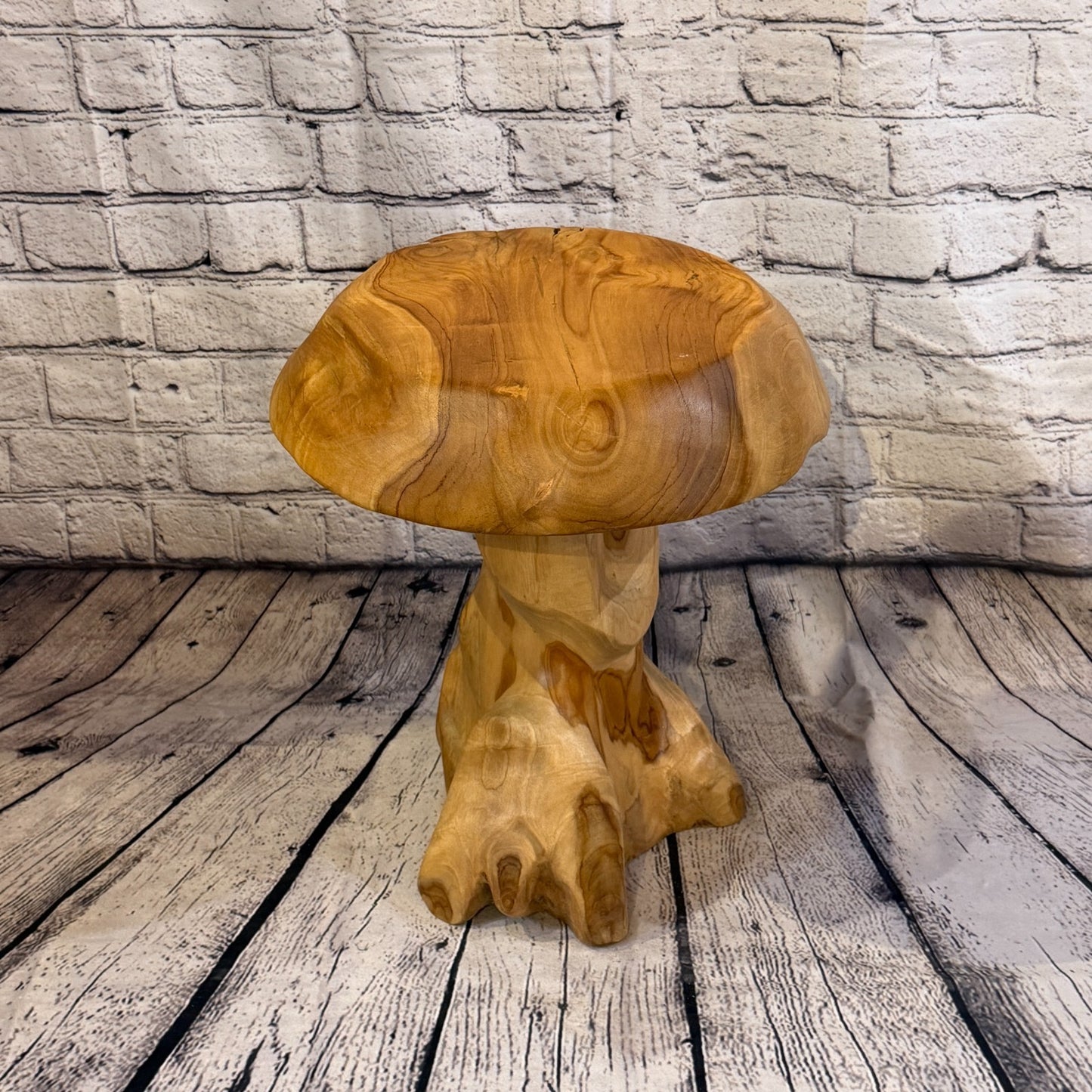 40cm x 30cm Flat Wooden Mushroom Toadstool Sculpture Garden Teak Root Ornament1