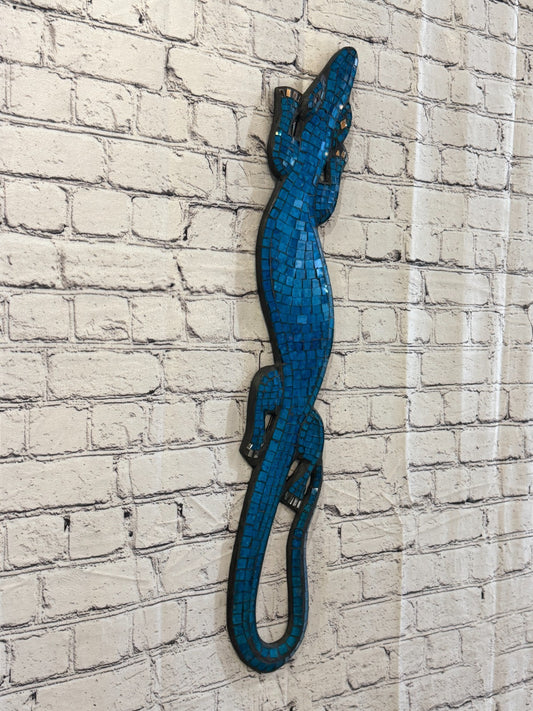 80cm Gecko Light Blue Mosaic Wall Hanging Wooden Ornaments Wood Carving0
