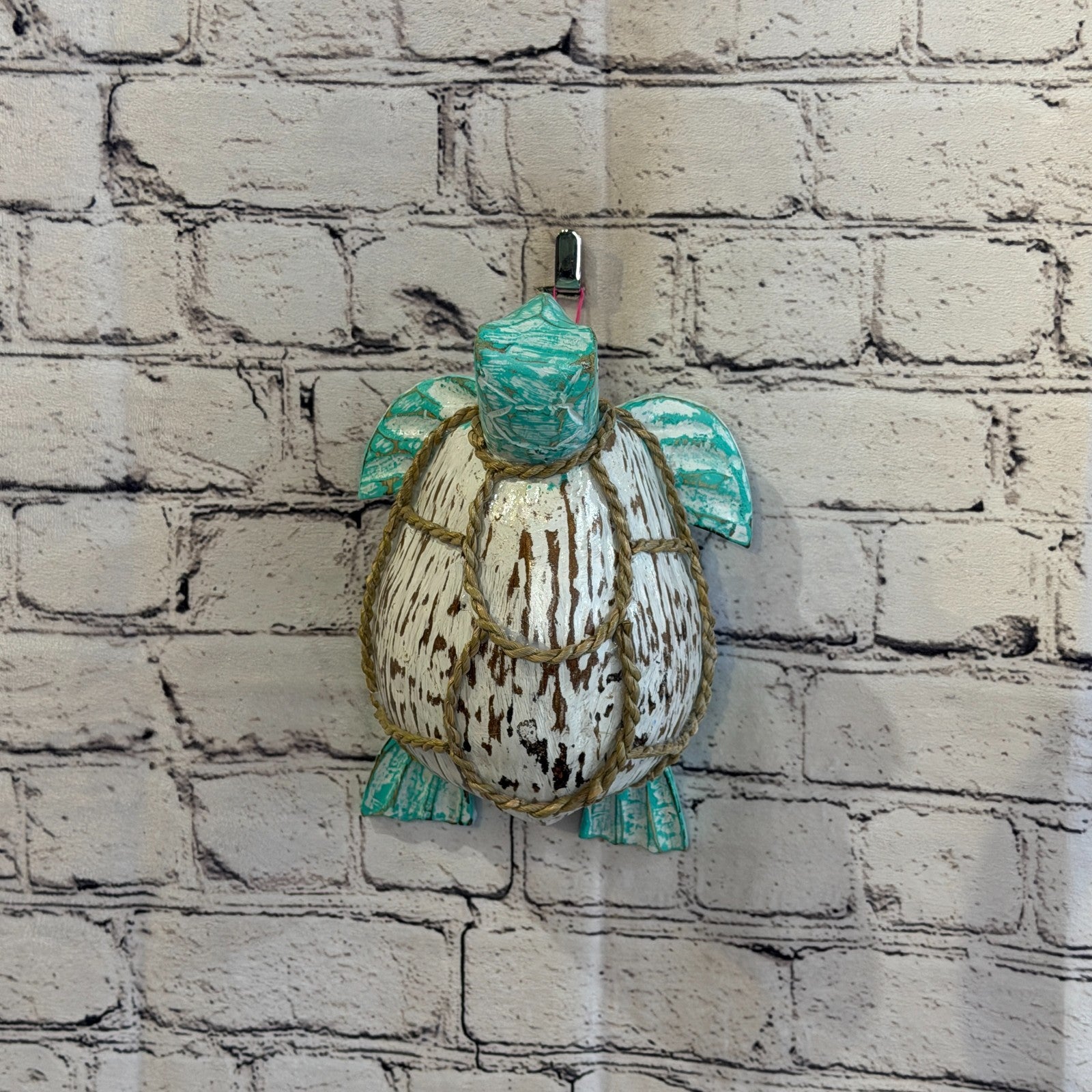 White Body Green Folk Art Painted Turtle Coconut Shell Ornaments Hanging Decor11