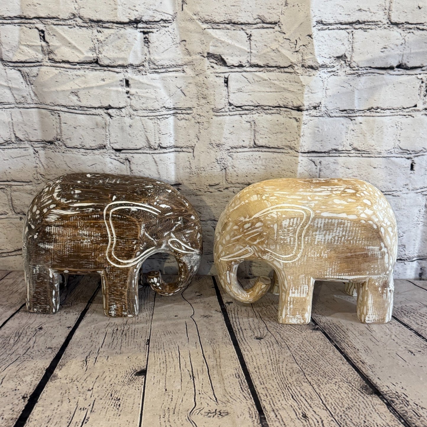 10cm x 15cm Brown Wood Wooden Standing Elephant Hand Carved Painted Statue10