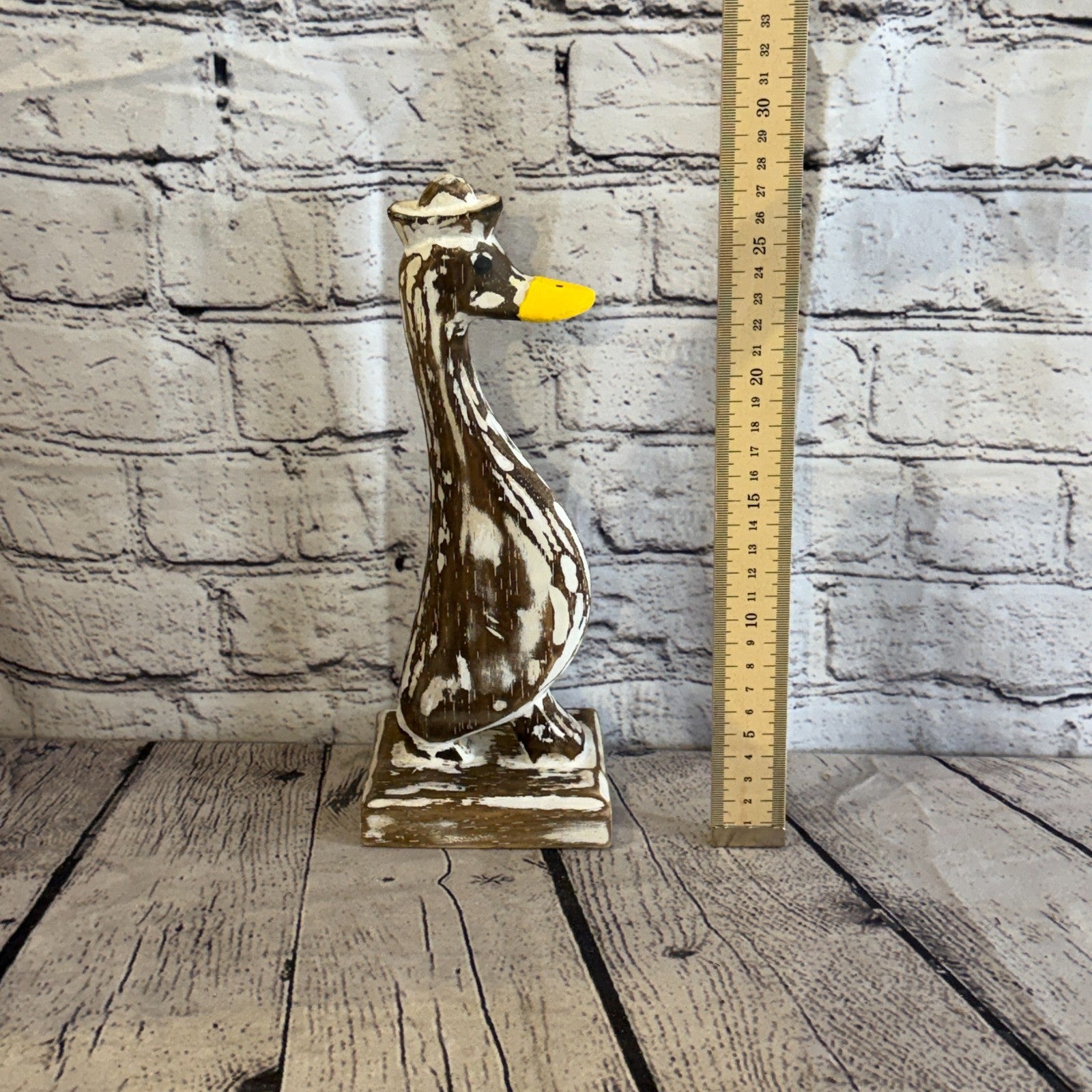 Looking Forward 28cm Tall Wooden Brown Duckling Baby Duck Shabby Wood Fairtrade5