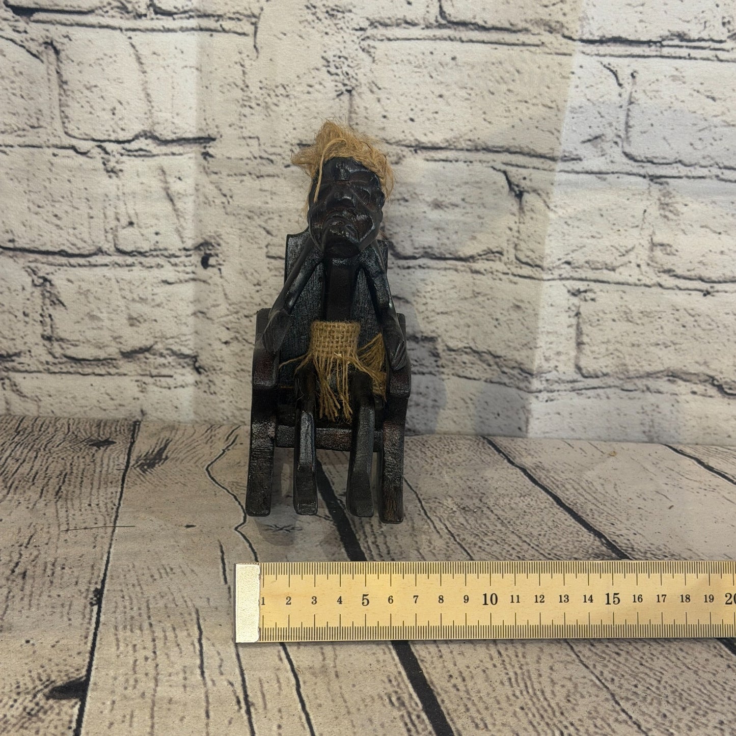 15cm Rocking Chair African Tribal Warrior Man Figure Statue Wood Hand Carved7