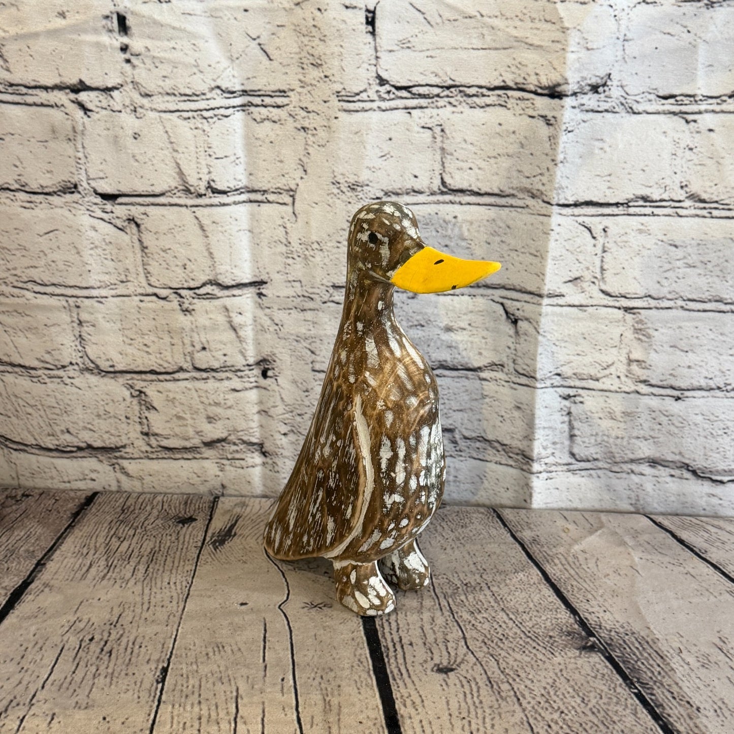 Looking Forward 25cm Tall Wooden Brown Duckling Baby Duck Shabby Wood Fairtrade2