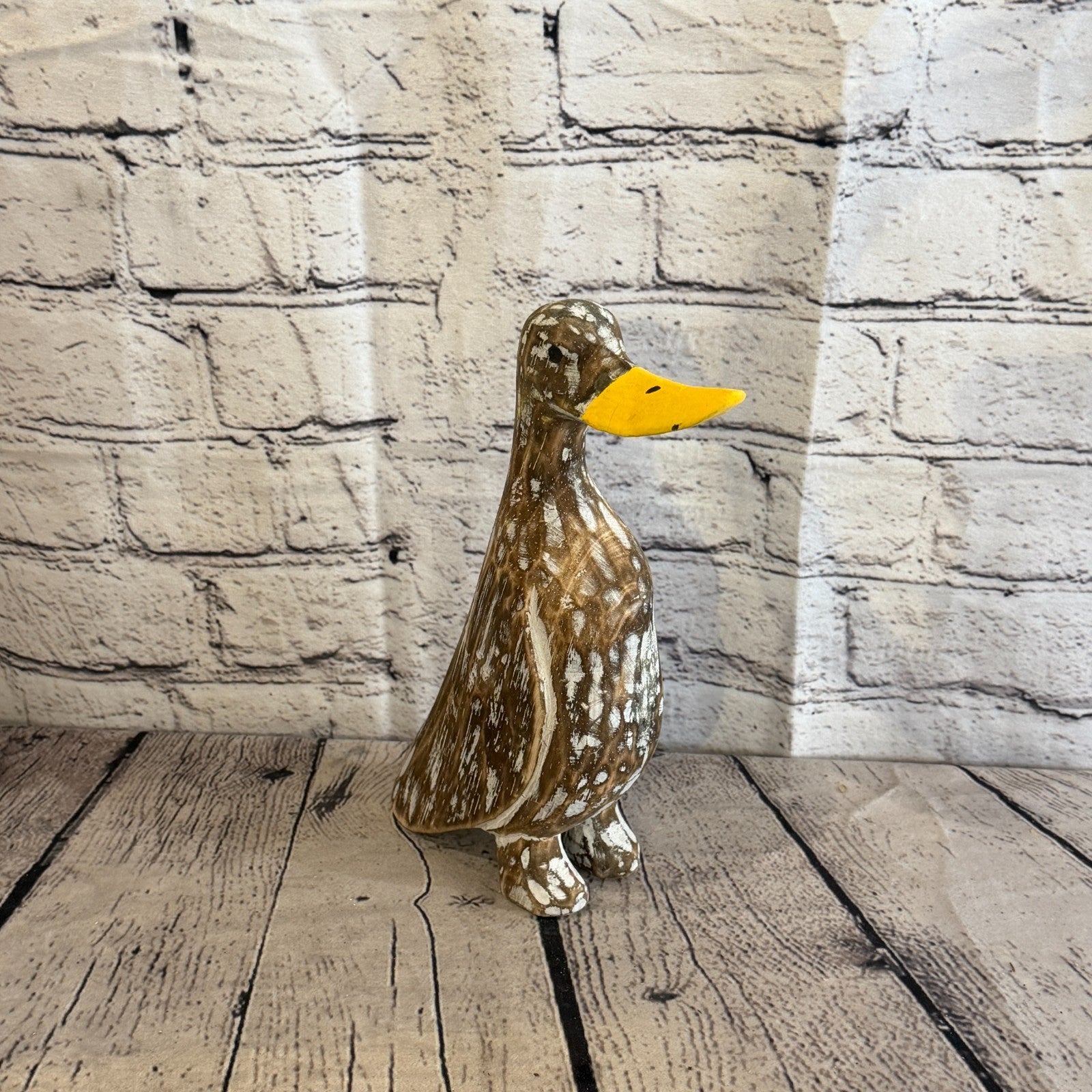 Looking Forward 25cm Tall Wooden Brown Duckling Baby Duck Shabby Wood Fairtrade2