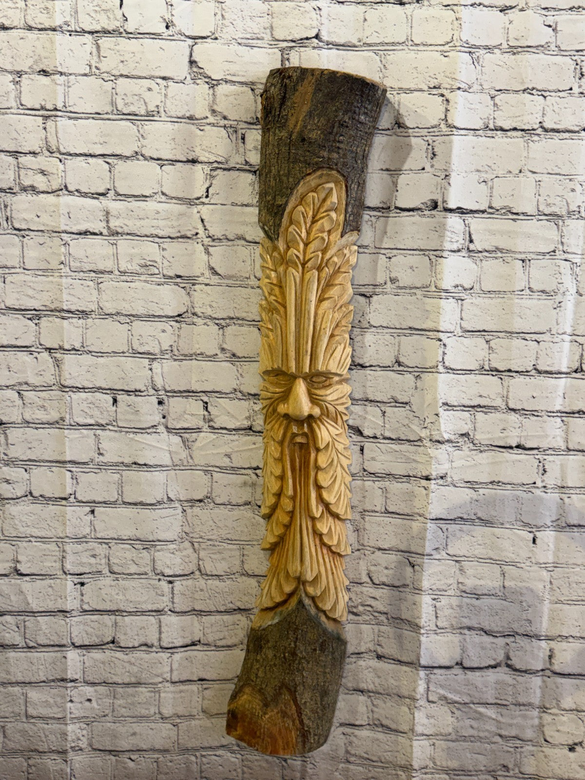 Green Man Of The Woods 100cm Hand Carved Wizard Tree Trunk Wood Fairtrade2