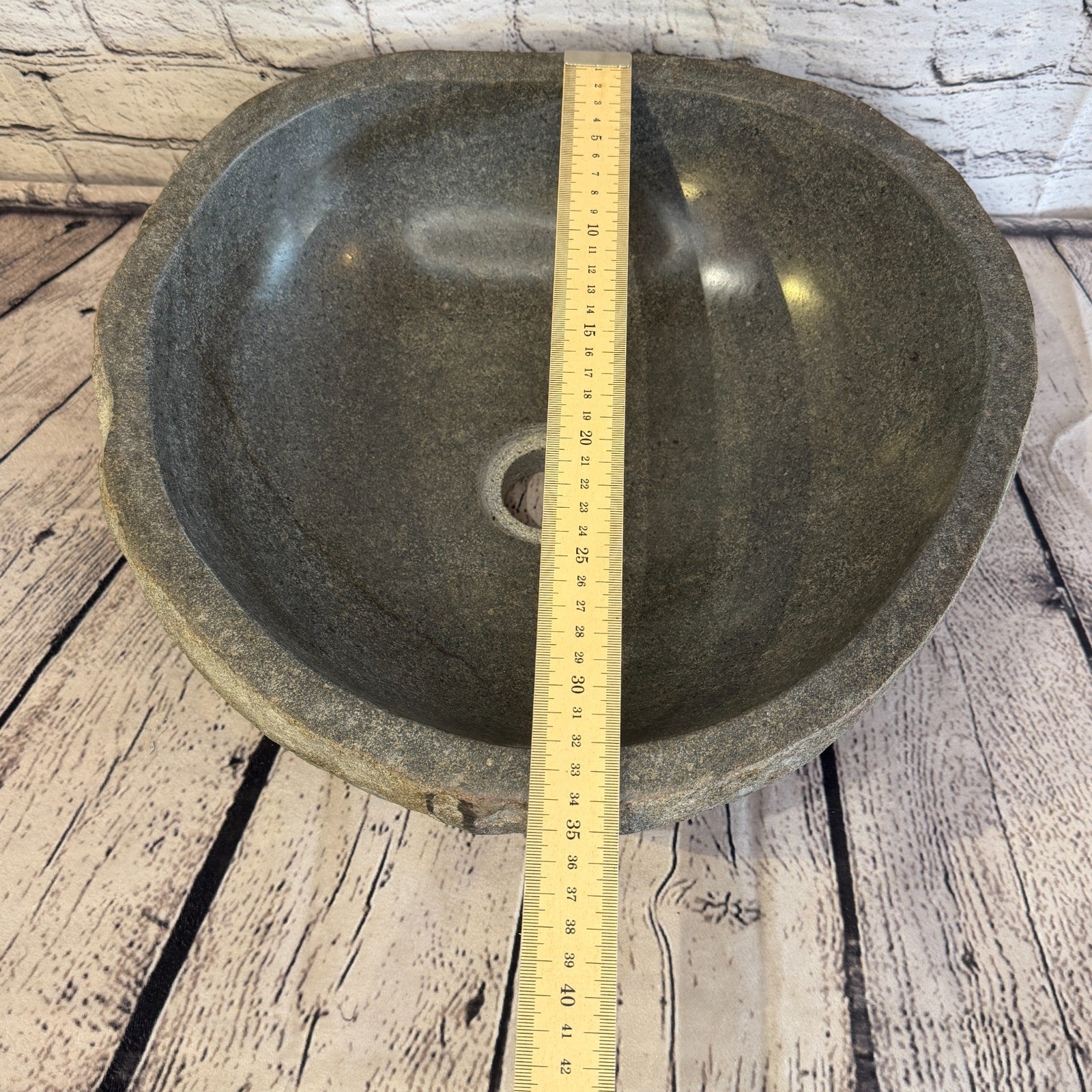 38cm x 34cm Wash Basin Bathroom Counter Top Washing River Stone Bowl Sink No 88