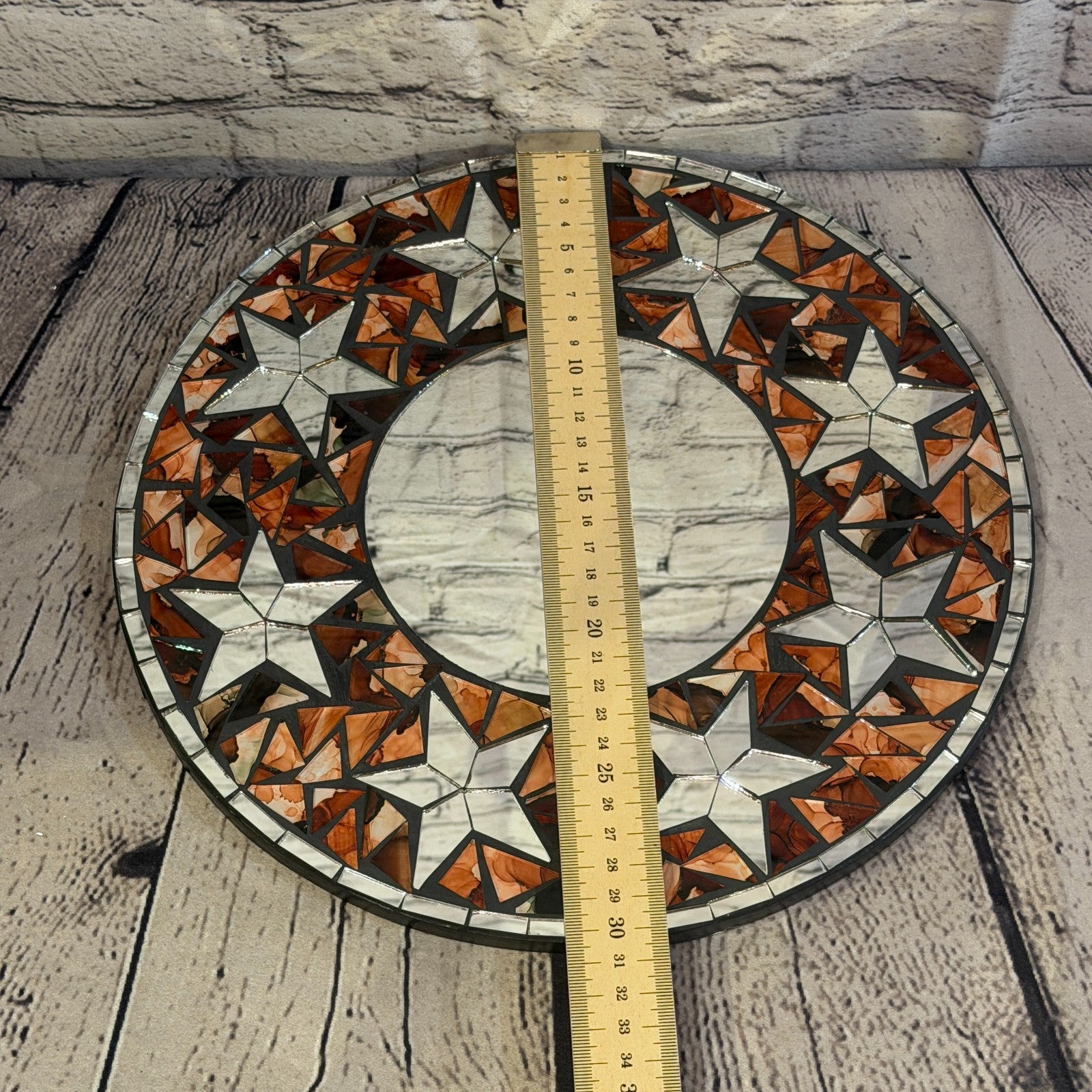 Orange Star Black Mosaic Tile Wall Mirror 30cm x 30cm 12 Inches Handmade4
