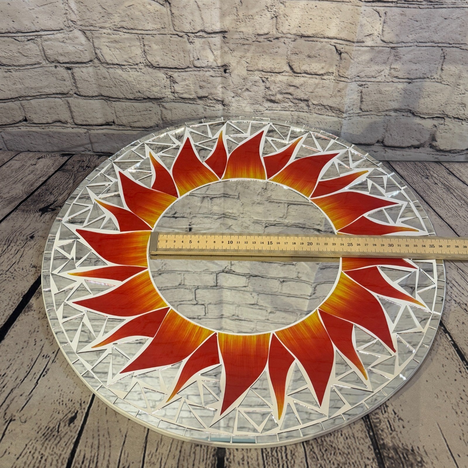 Red Sun Flame Mosaic Tile Wall Mirror 50cm x 50cm 20 Inches Handmade5