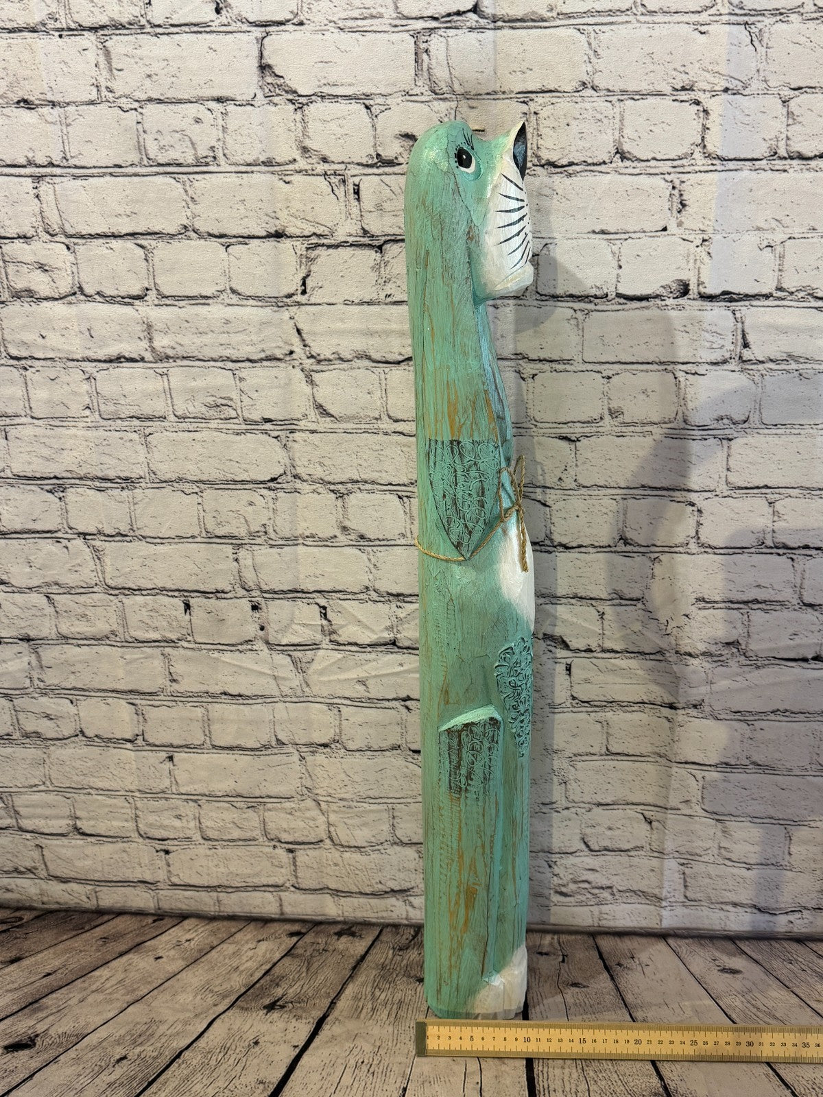 80cm Green Teal Wooden Shabby Dog Statue Ornament Fair Trade Handcarved7