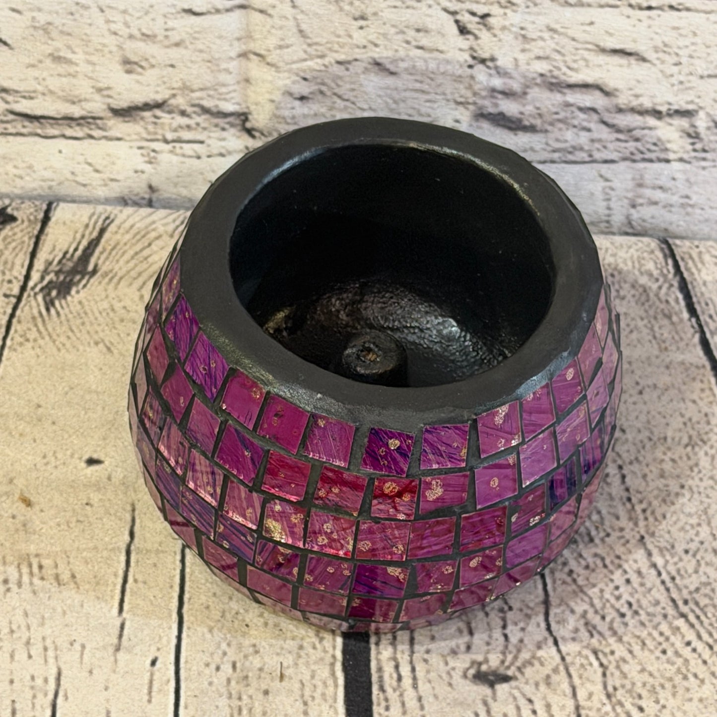 Purple Small Pot 12cm Round Mosaic Pottery Incense Holder Burner Detail2