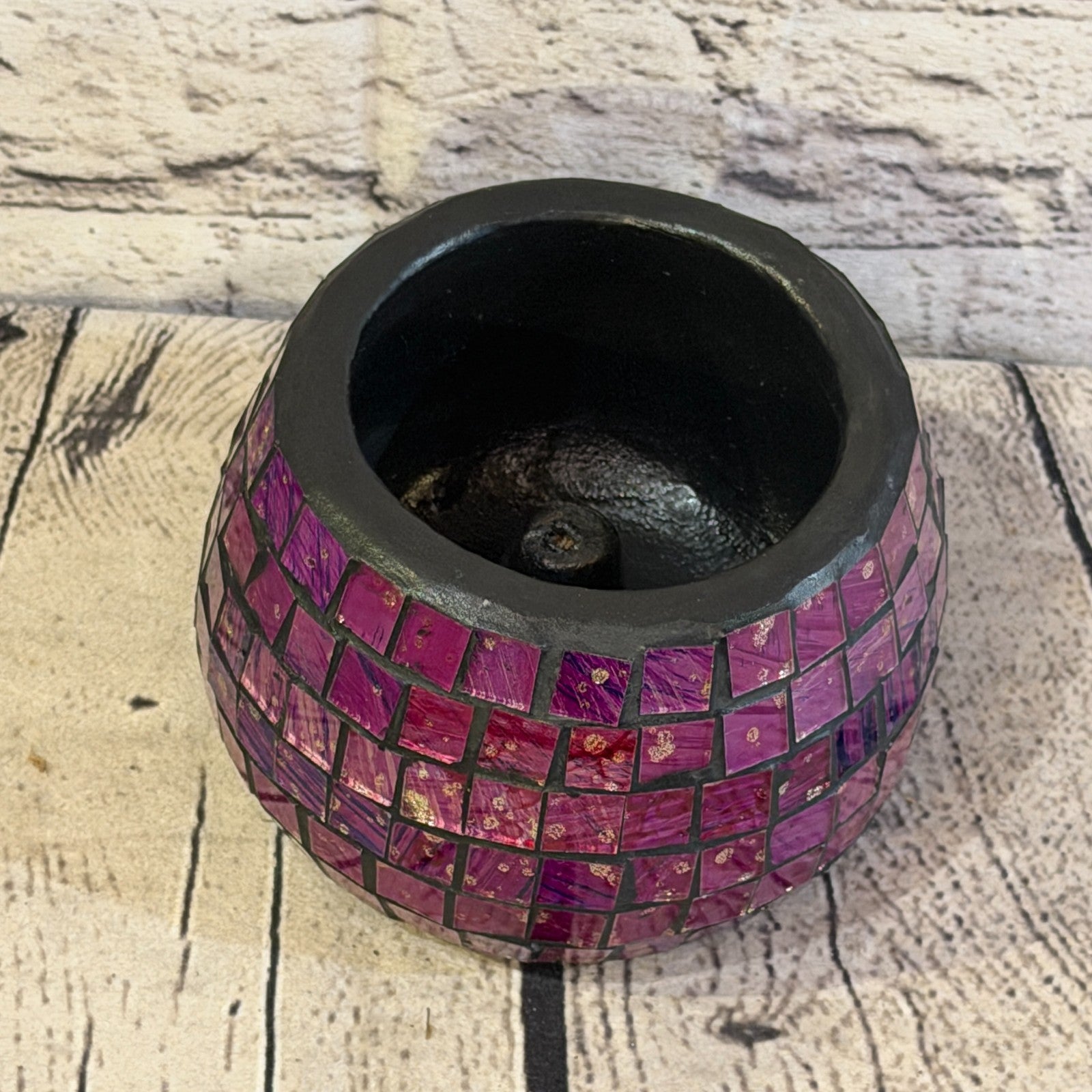 Purple Small Pot 12cm Round Mosaic Pottery Incense Holder Burner Detail2