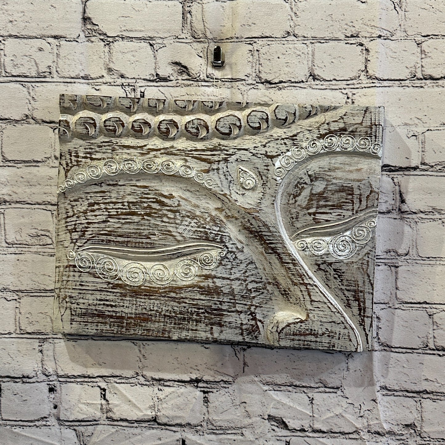 Wooden Wood Panel 40cm Brown White Buddha Eyes Lotus Wall Art Plaque Handcarved2