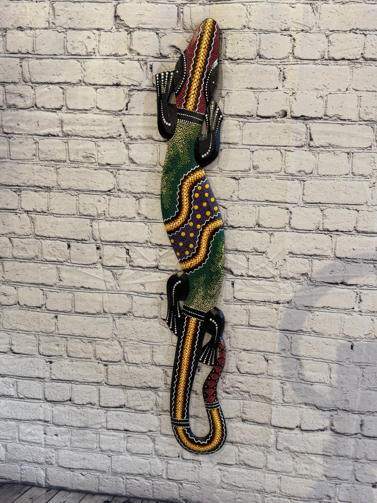 100cm Gecko Carved Wooden Dot Painted Ethnic Tribal Tiki Wall Art No 3 New2