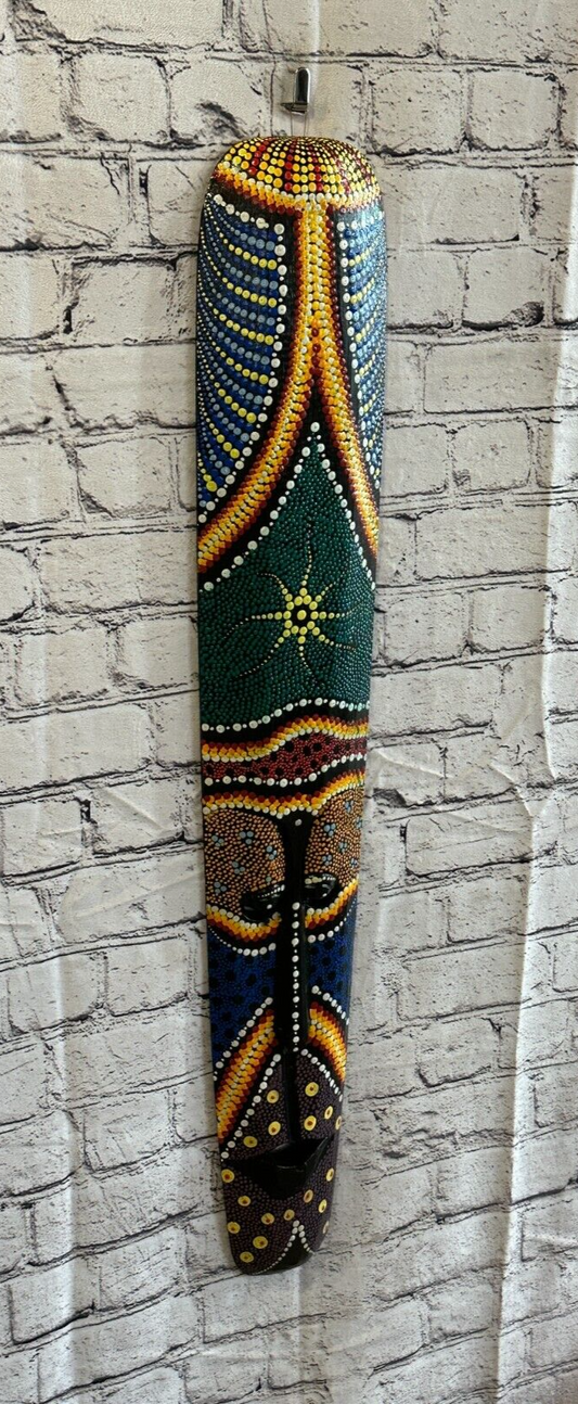 80cm Mask Carved Wooden Dot Painted Ethnic Tribal Tiki Wall Art Handmade No 10