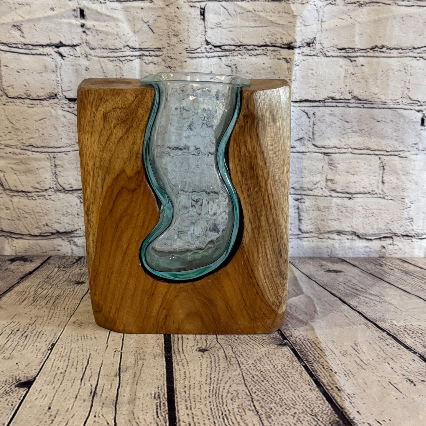 25cm Tall Block Vase Colour Melted Glass Wood Decorative Vase Glass Sculpture1