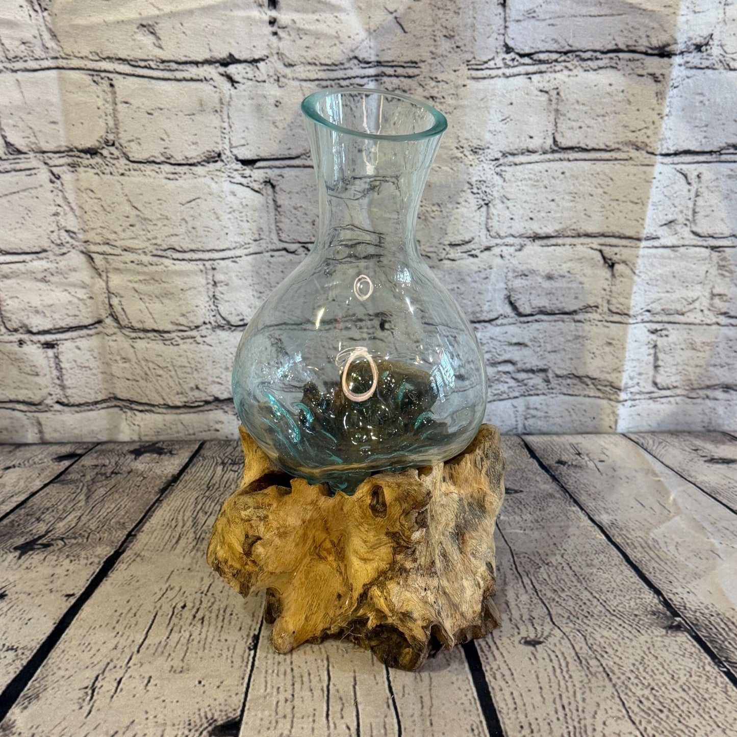 30cm Tall Bottle Vase Colour Melted Glass Wood Decorative Vase Glass Sculpture0
