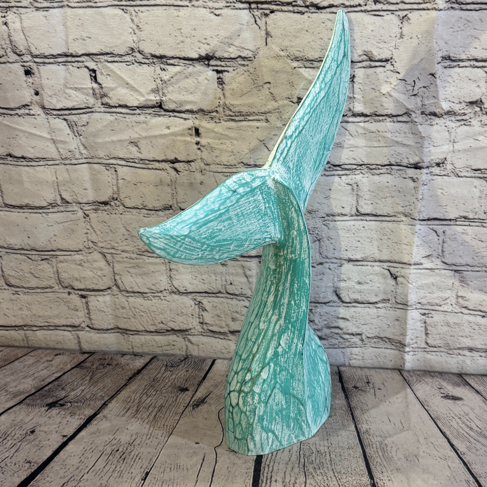 40cm x 40cm Whale Tail Green Fish Wood Coastal Ocean Bathroom Decoration2