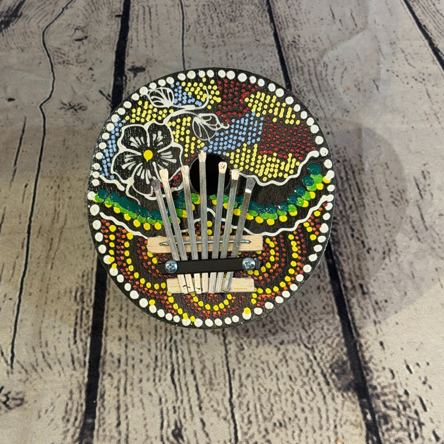 7 Key Karimba Kalimba Thumb Piano Painted Dotwork Coconut Handmade Fairtrade0