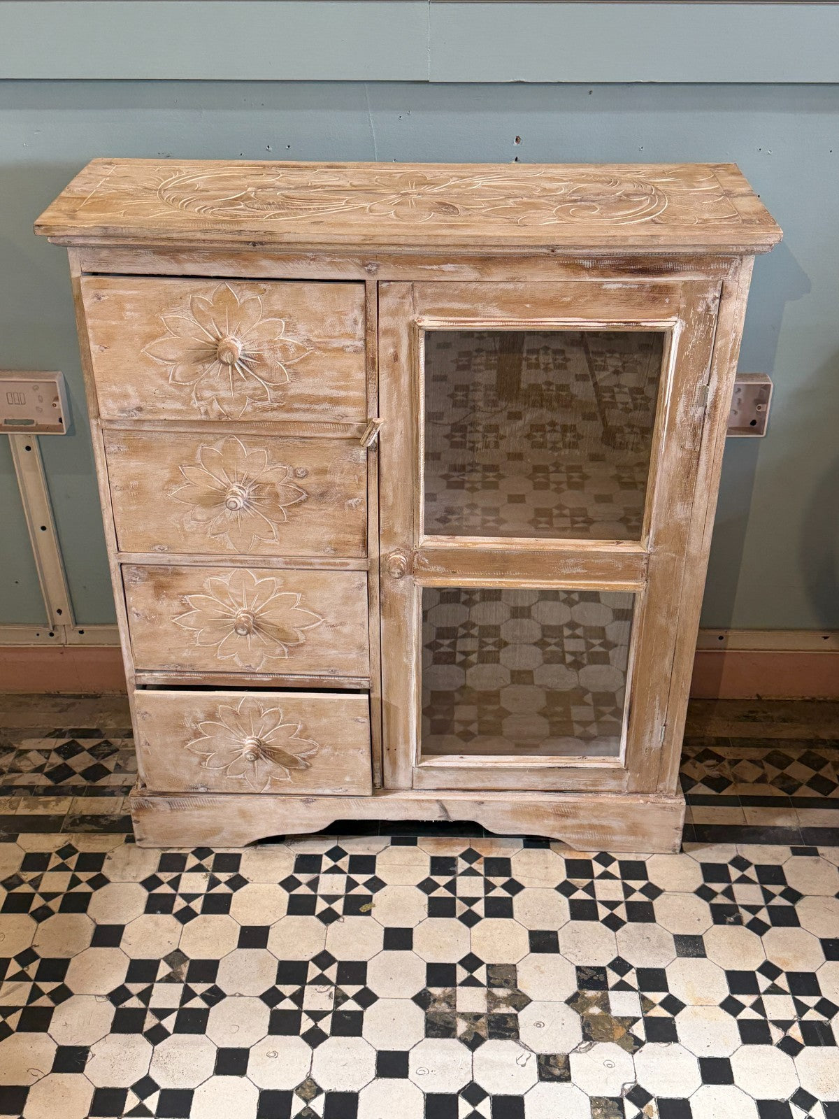 80cm x 90cm White 3 Draw Table Wooden Side Cabinet Living Storage Furniture1