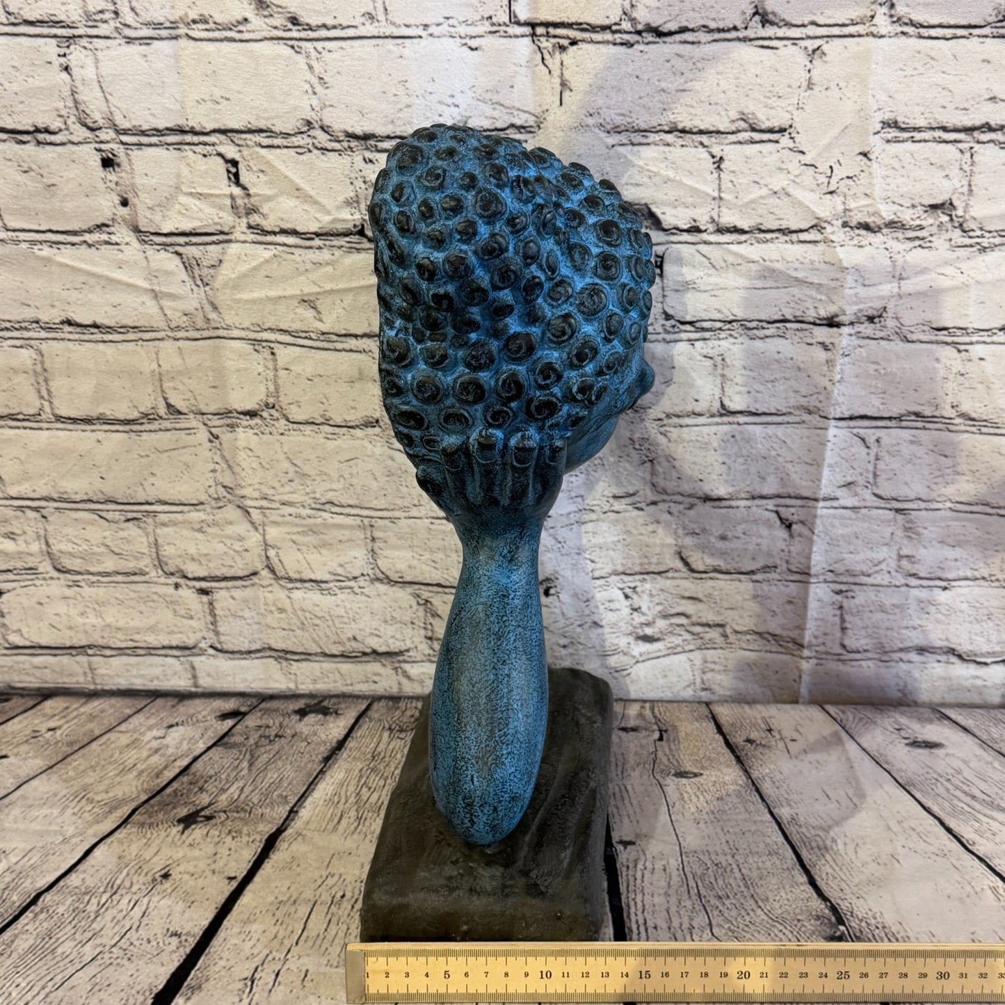 Blue 45cm x 25cm Thai Buddha Head In Hand On Base Statue Resin Hindu7